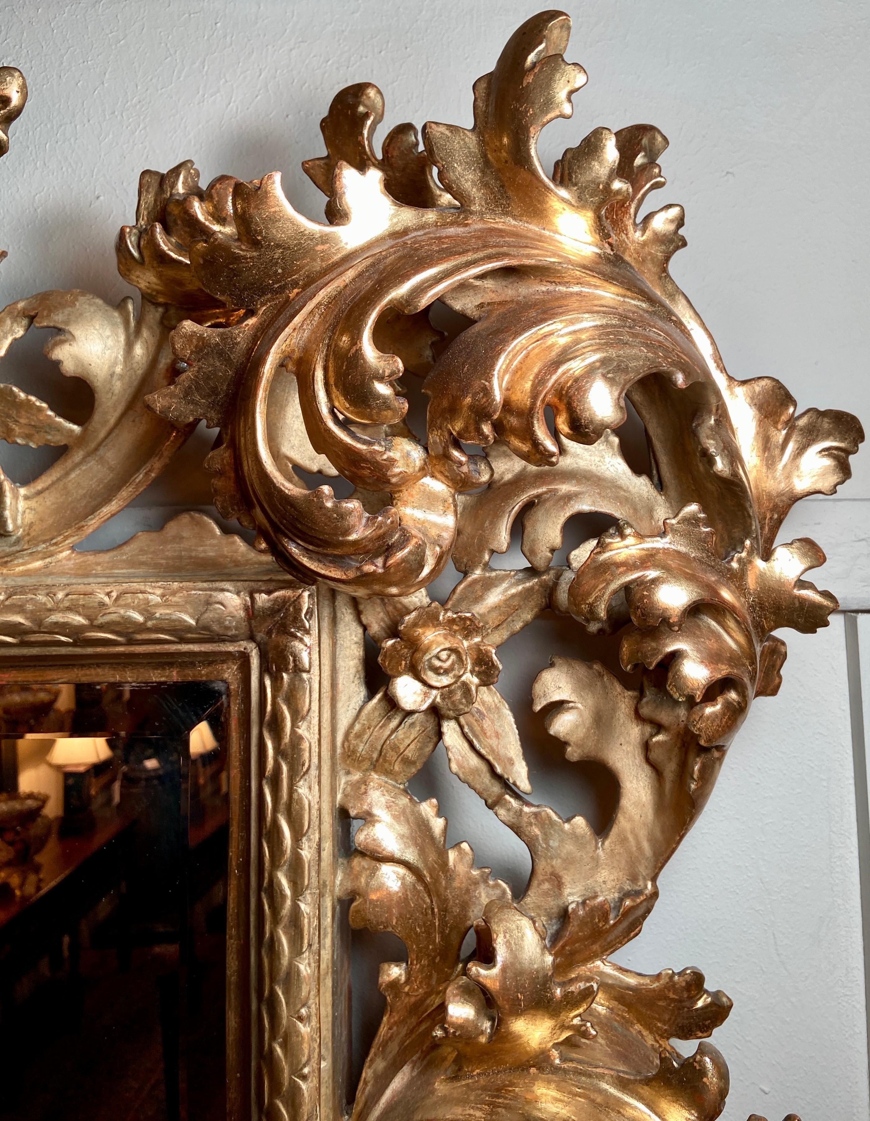 Antique 19th Century Carved Wood with Gold Leaf Beveled Mirror, Circa 1880-1890 For Sale 1
