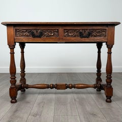 Antique 19th Century Carved Writing Table In Oak ( REF AF-3576 )