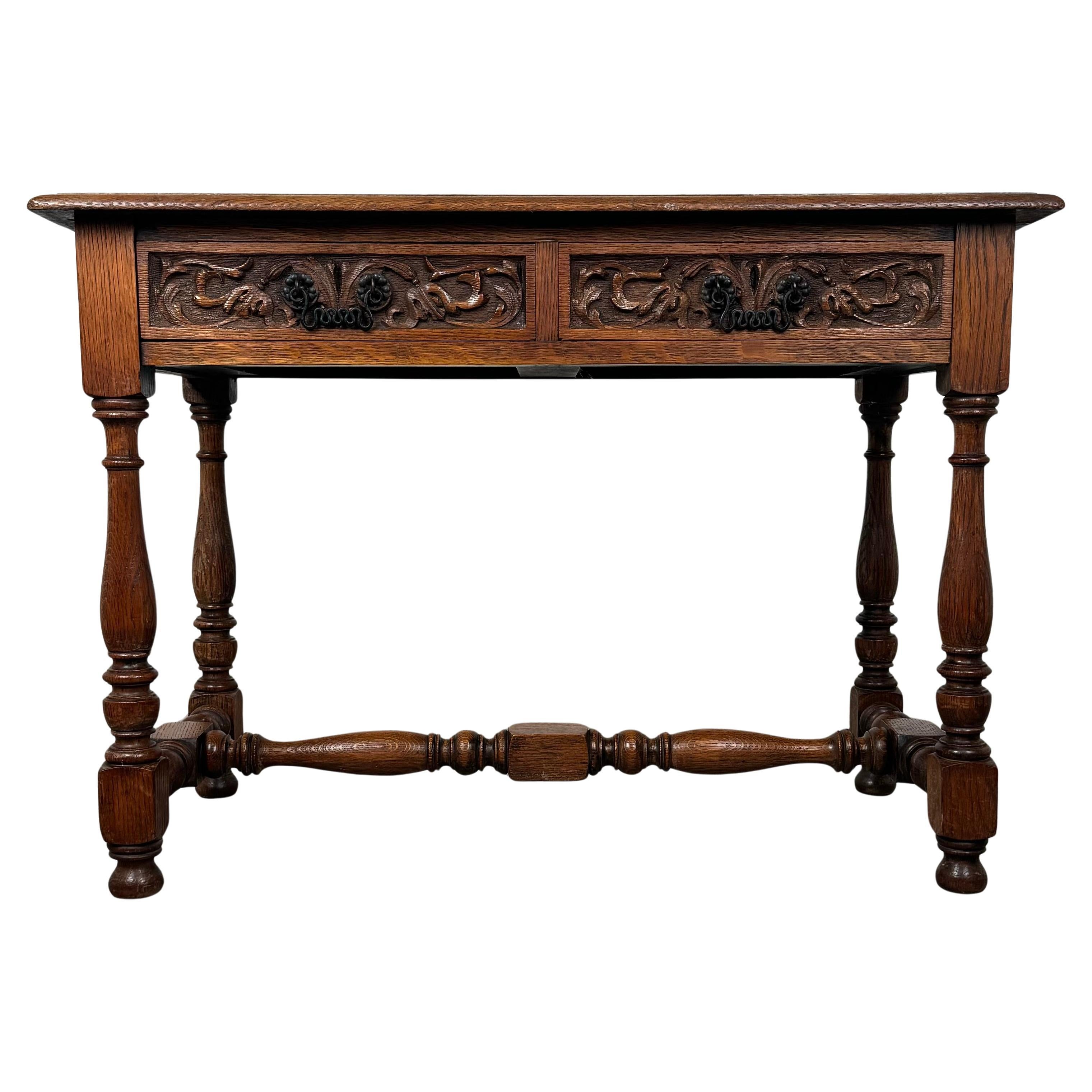 Antique 19th Century Carved Writing Table In Oak ( REF AF-3576 )