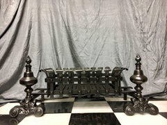 Antique 19th Century Cast Iron Fire Grate Basket in the Baroque Manor