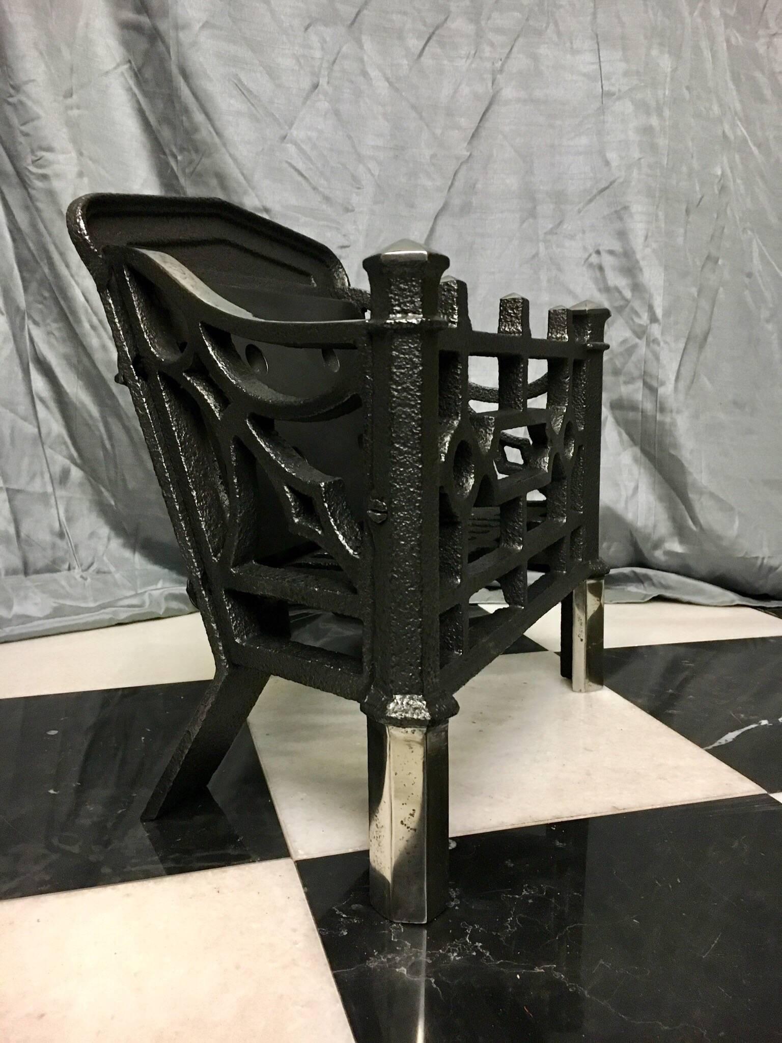 Mid-19th Century Antique 19th Century Cast Iron Gothic Manner Fire Basket Grate For Sale