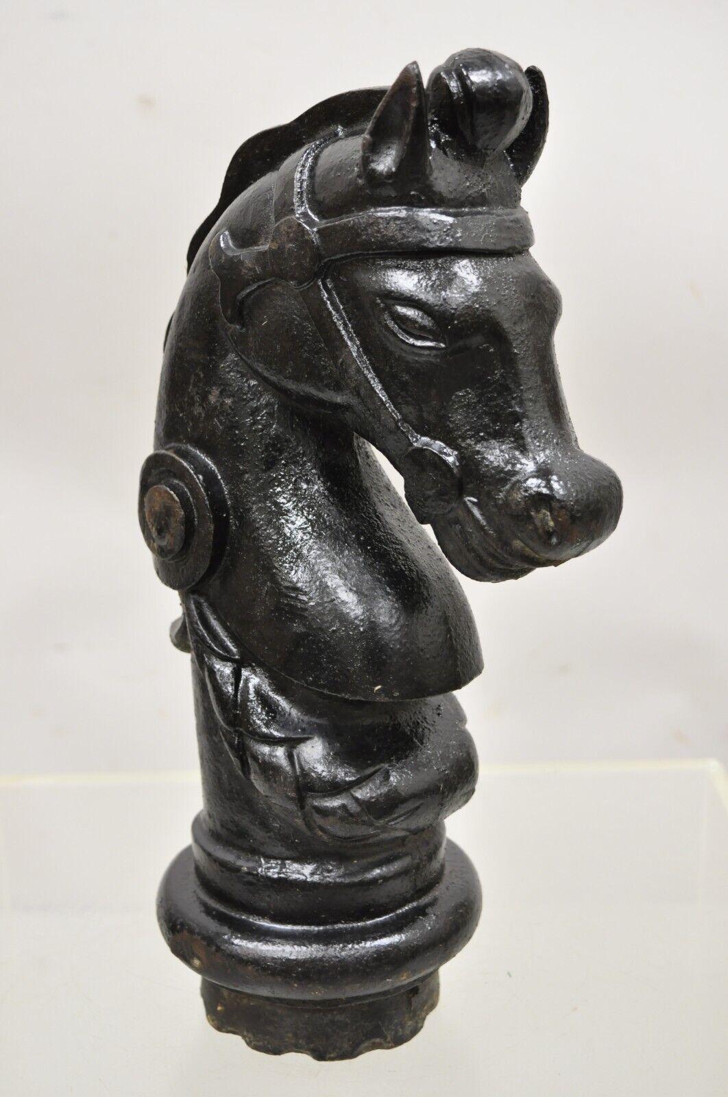Antique 19th Century Cast Iron Horse Head Hitching Post Early American (A) Item features heavy cast iron construction, remarkable detail, black painted finish, very nice antique item, approx. 30 lbs. Circa 19th Century. Measurements: 15