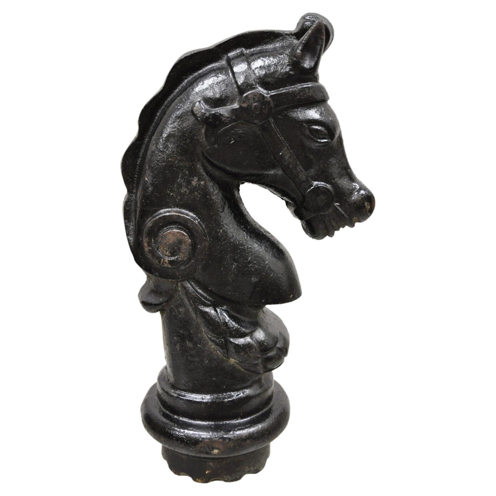 Antique 19th Century Cast Iron Horse Head Hitching Post Early American (A)