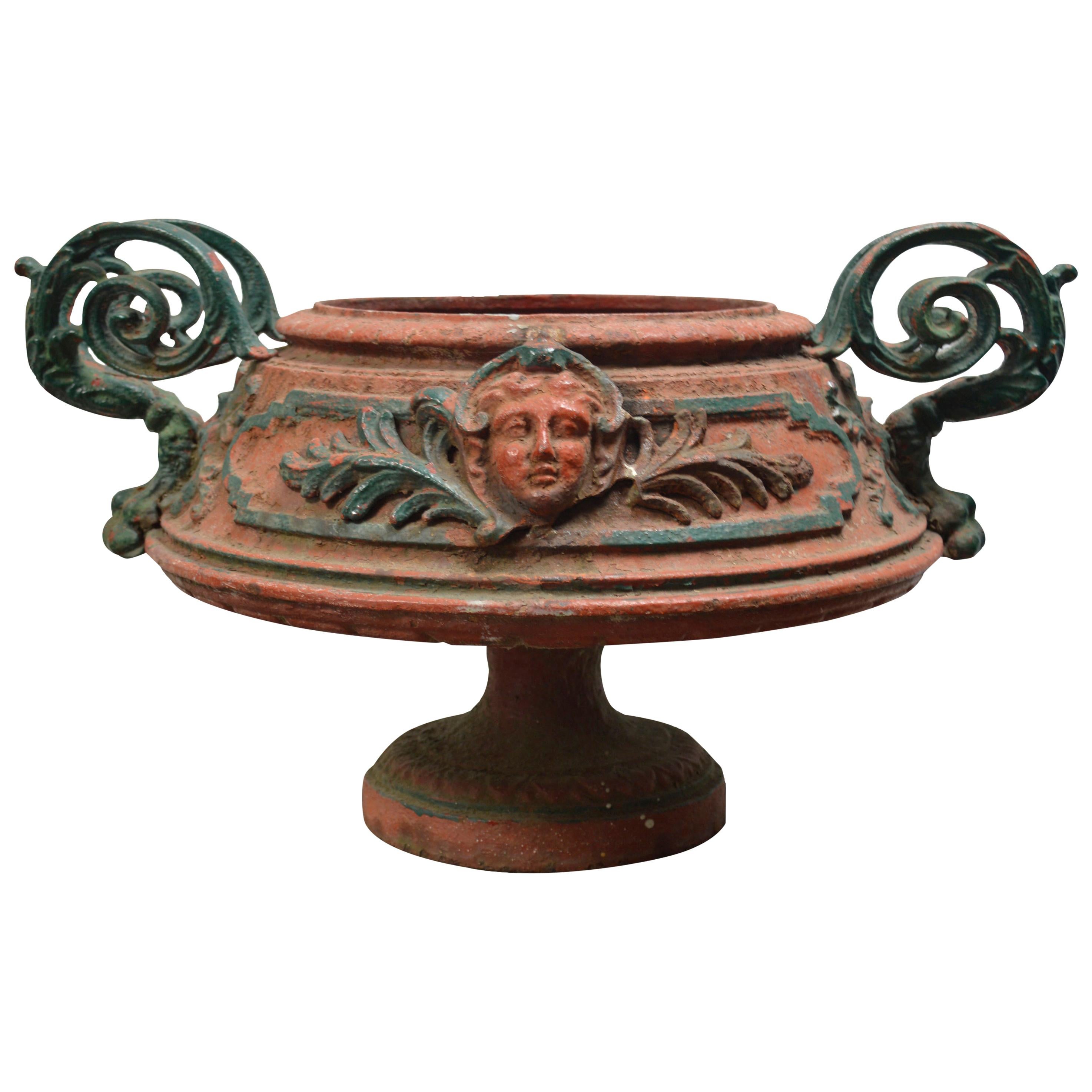 Antique 19th Century Cast Iron Italian Urn with Fancy Handles For Sale