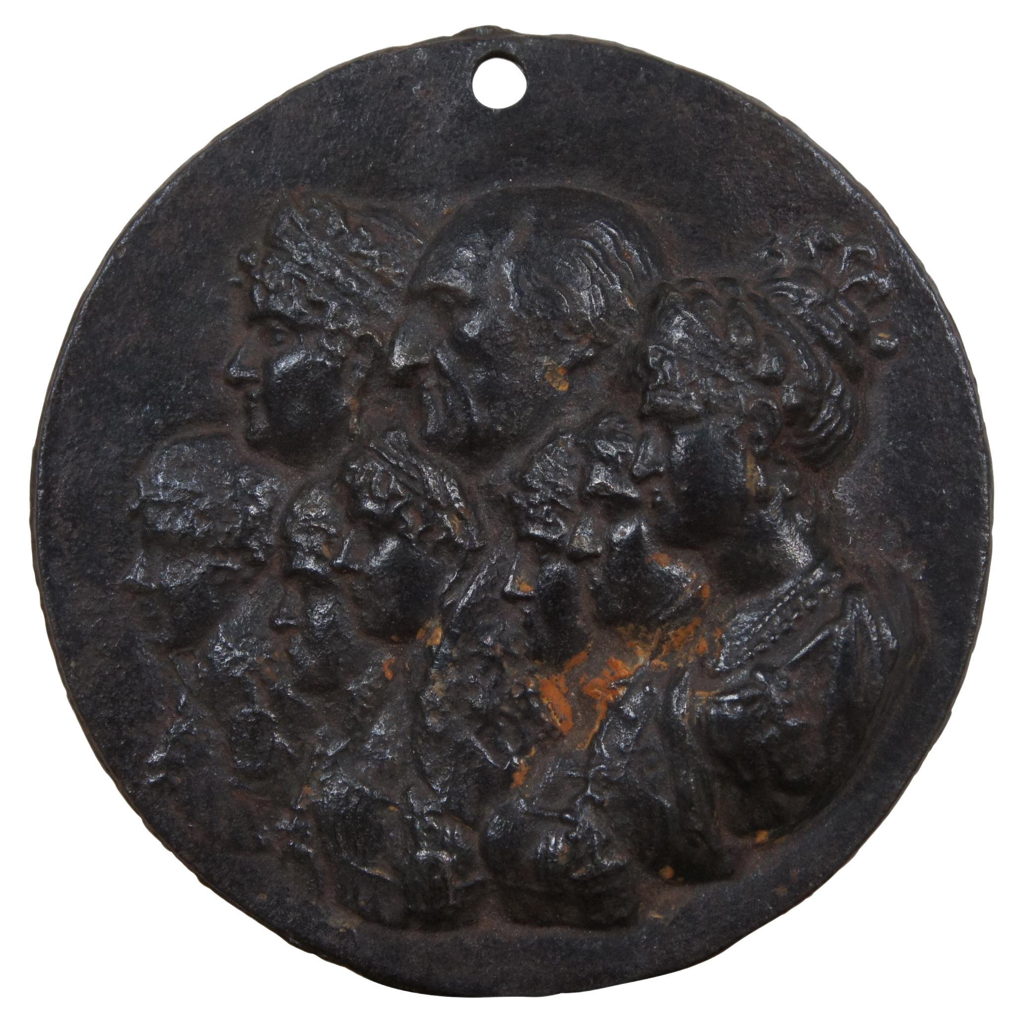 Antiguo Siglo XIX Hierro Fundido Familia Real España Retrato Medallón Placa 7"