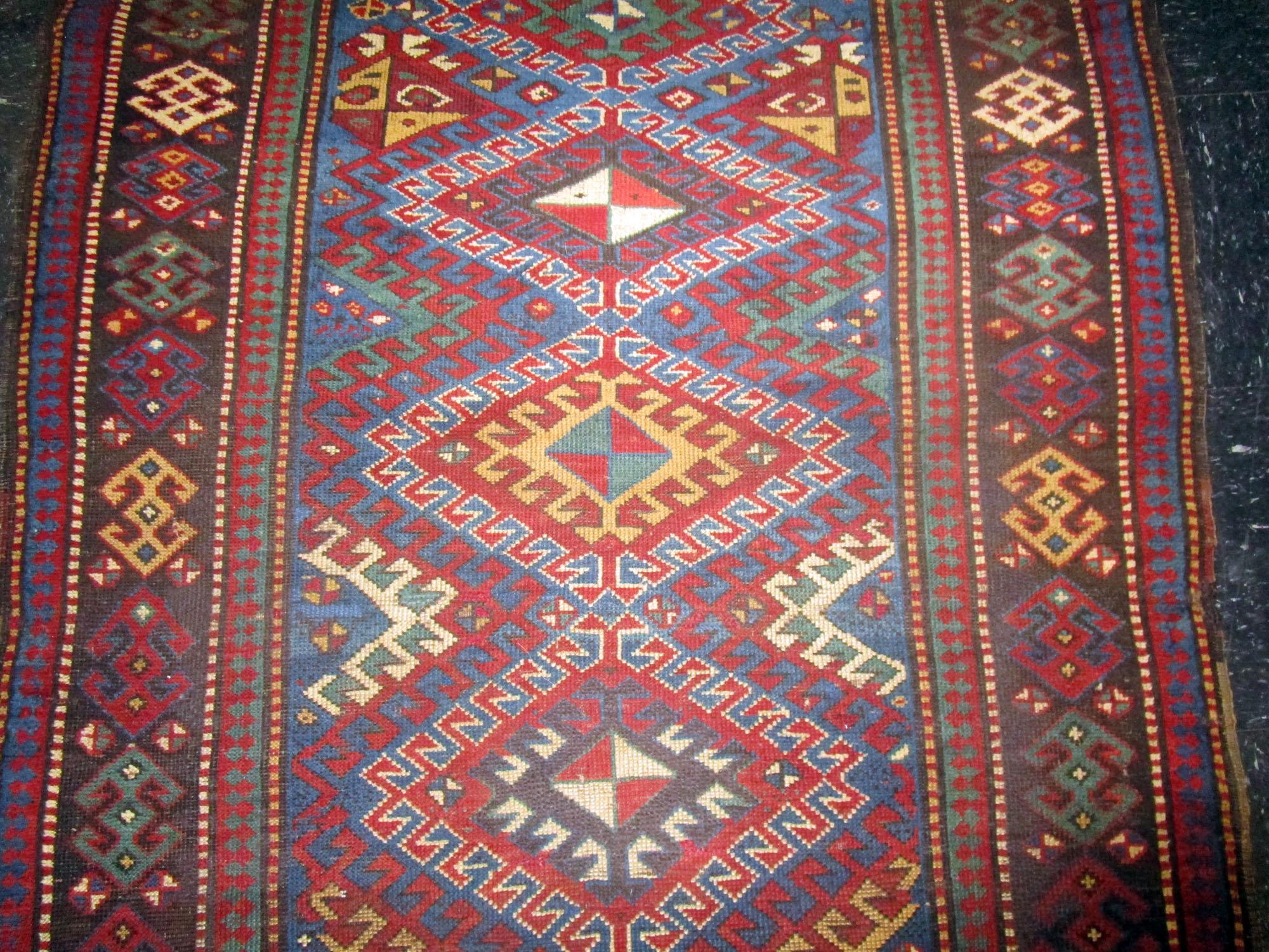 Hand-Knotted Antique 19th Century Caucasian Kazak Rug For Sale
