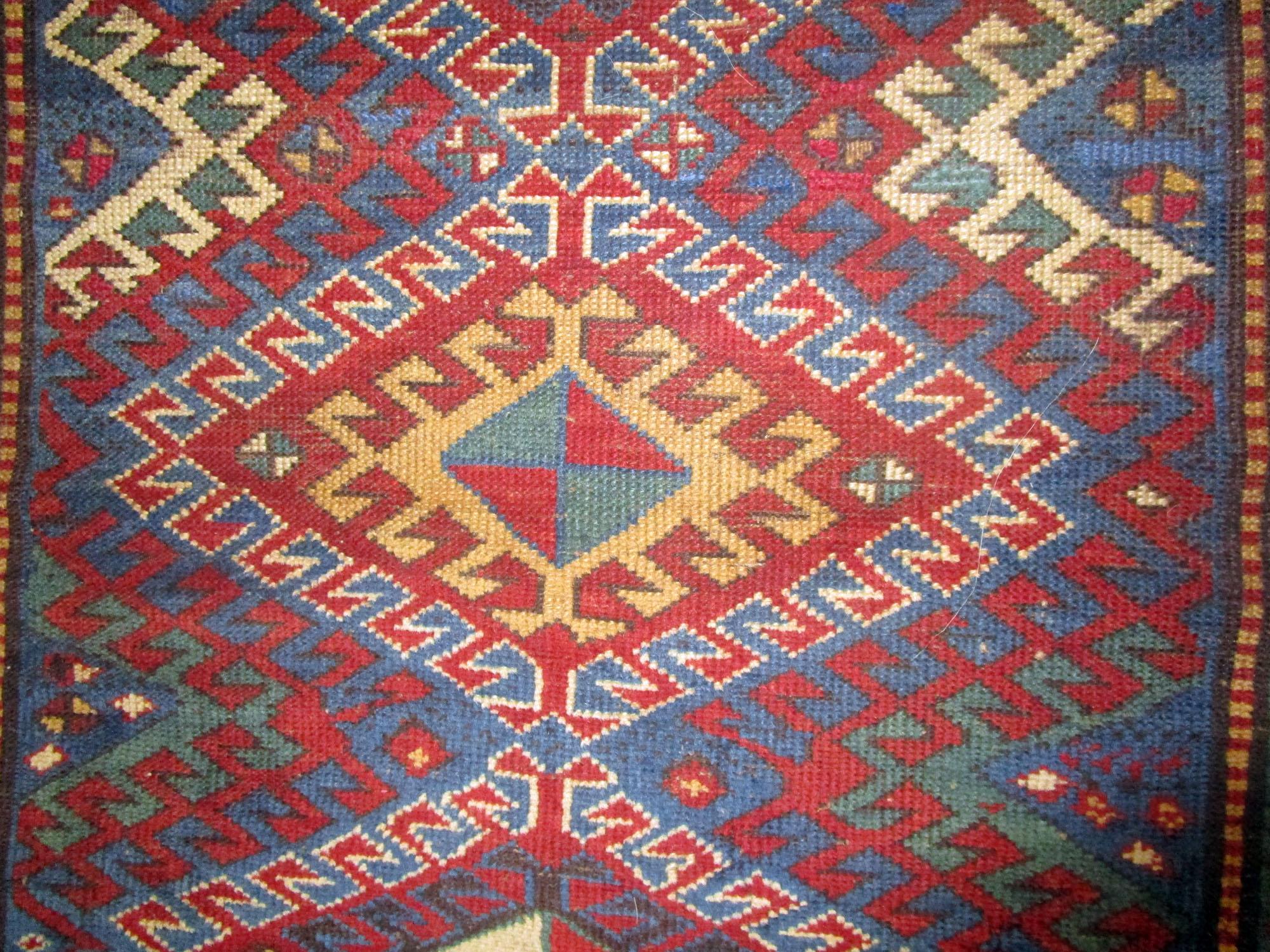 Late 19th Century Antique 19th Century Caucasian Kazak Rug For Sale
