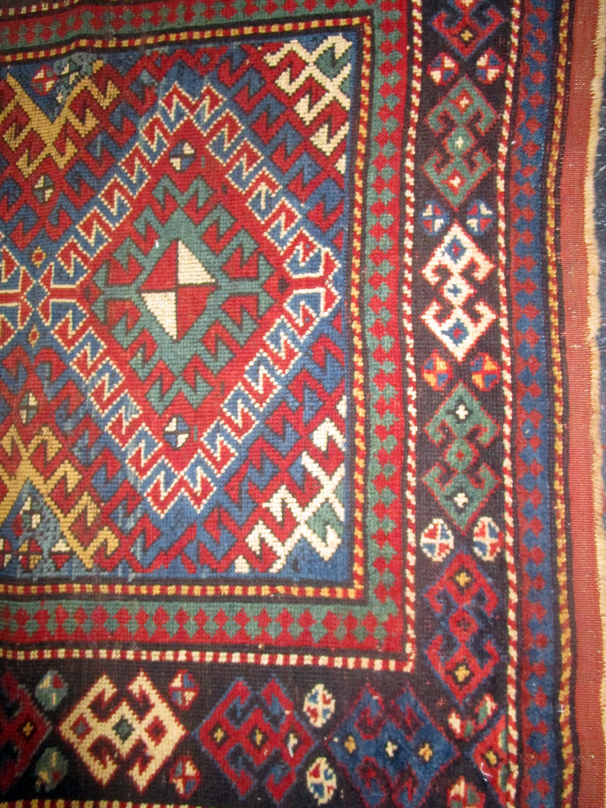 Antique 19th Century Caucasian Kazak Rug For Sale 1