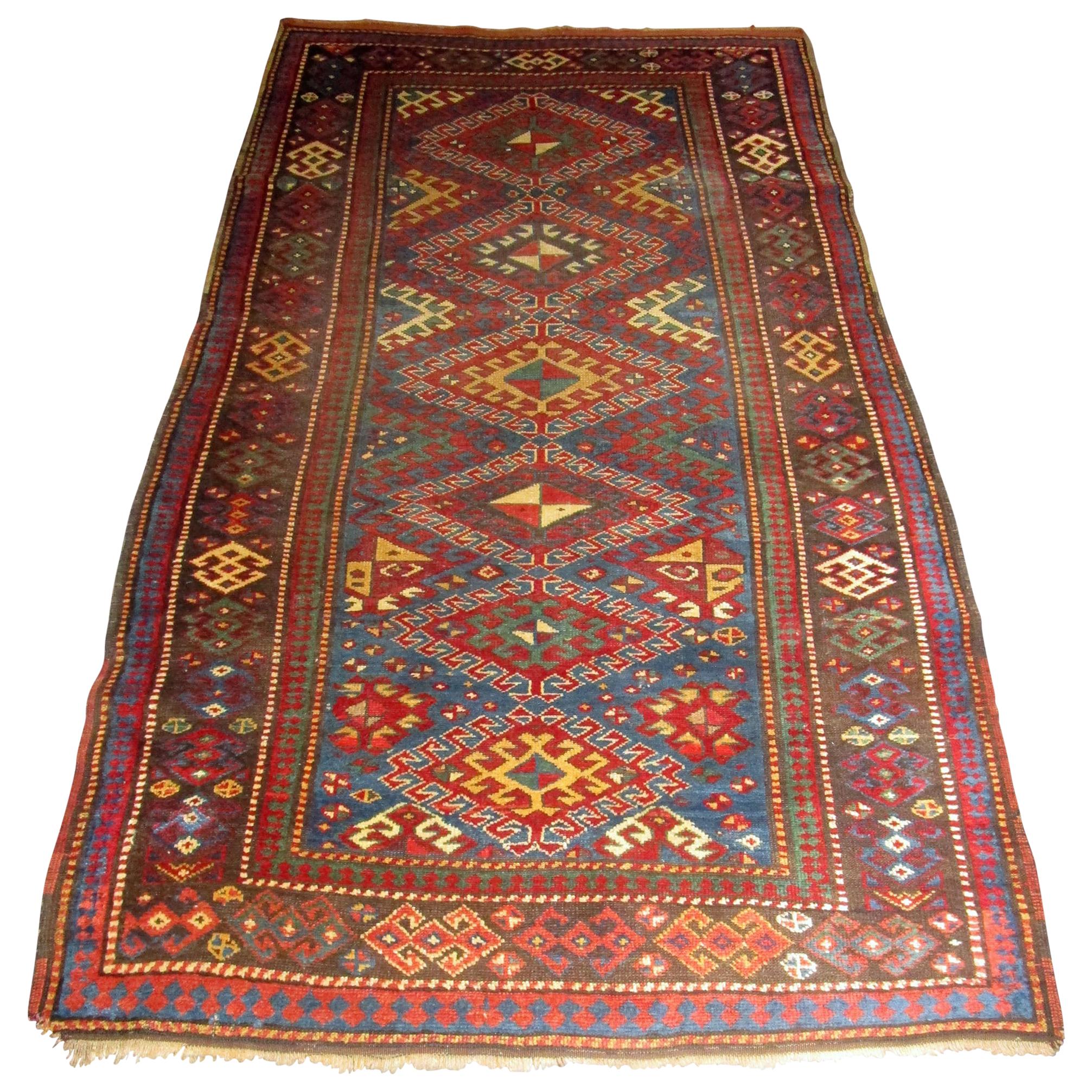 Antique 19th Century Caucasian Kazak Rug For Sale