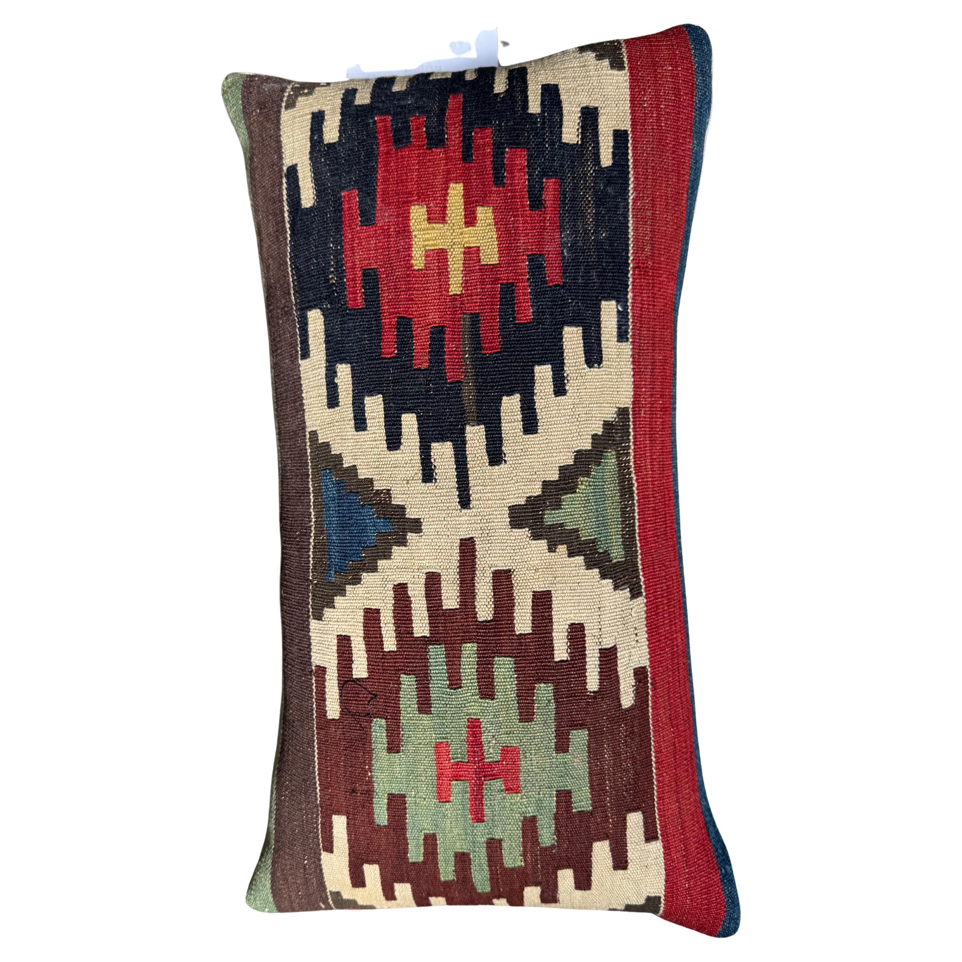 Antique 19th Century Caucasian Kilim Lumbar Pillow – 20” x 9”