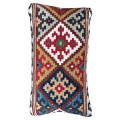 Ancien oreiller Kilim caucasien du 19ème siècle - 19 x 14