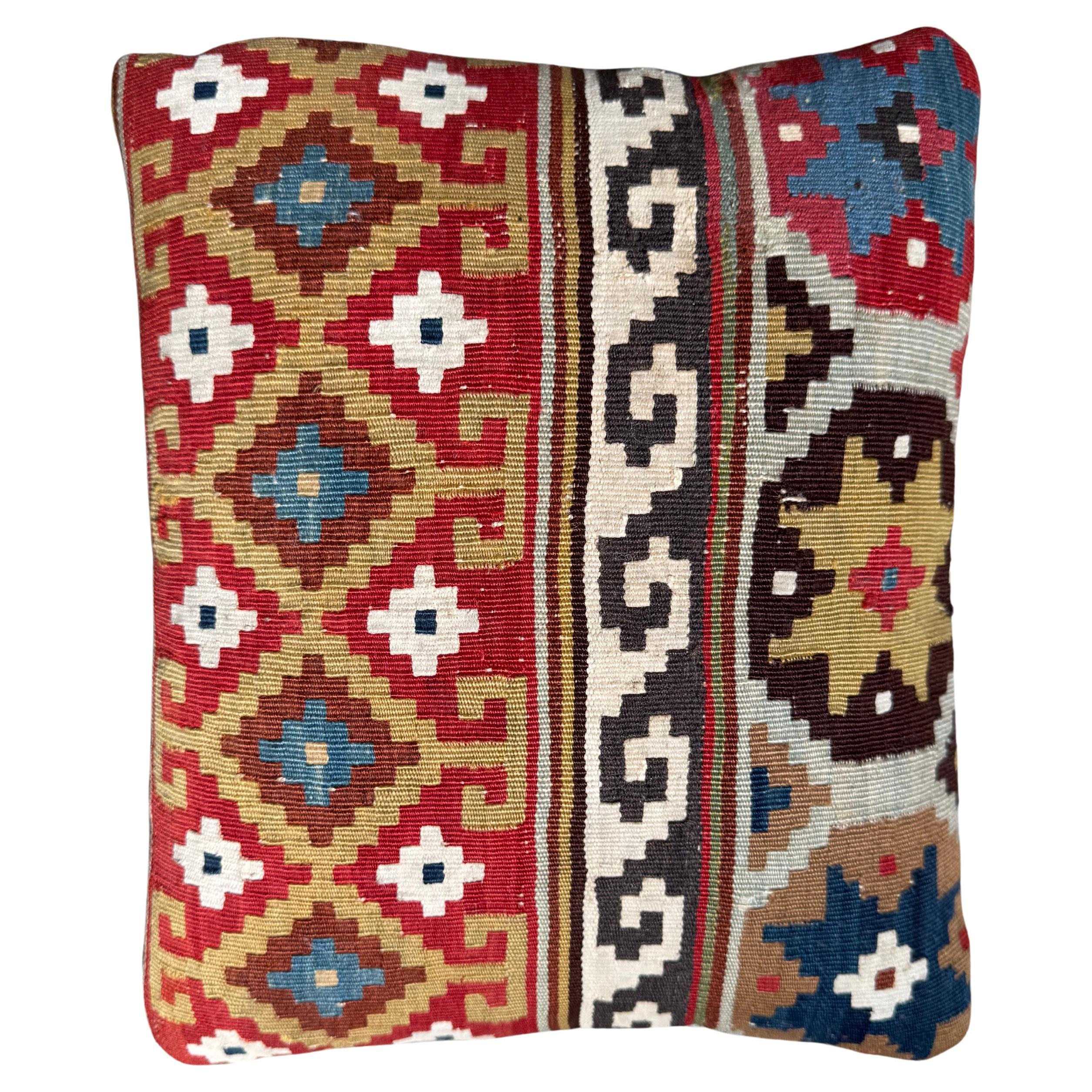 Antique 19th Century Caucasian Kilim Throw Pillow – 18” x 10”