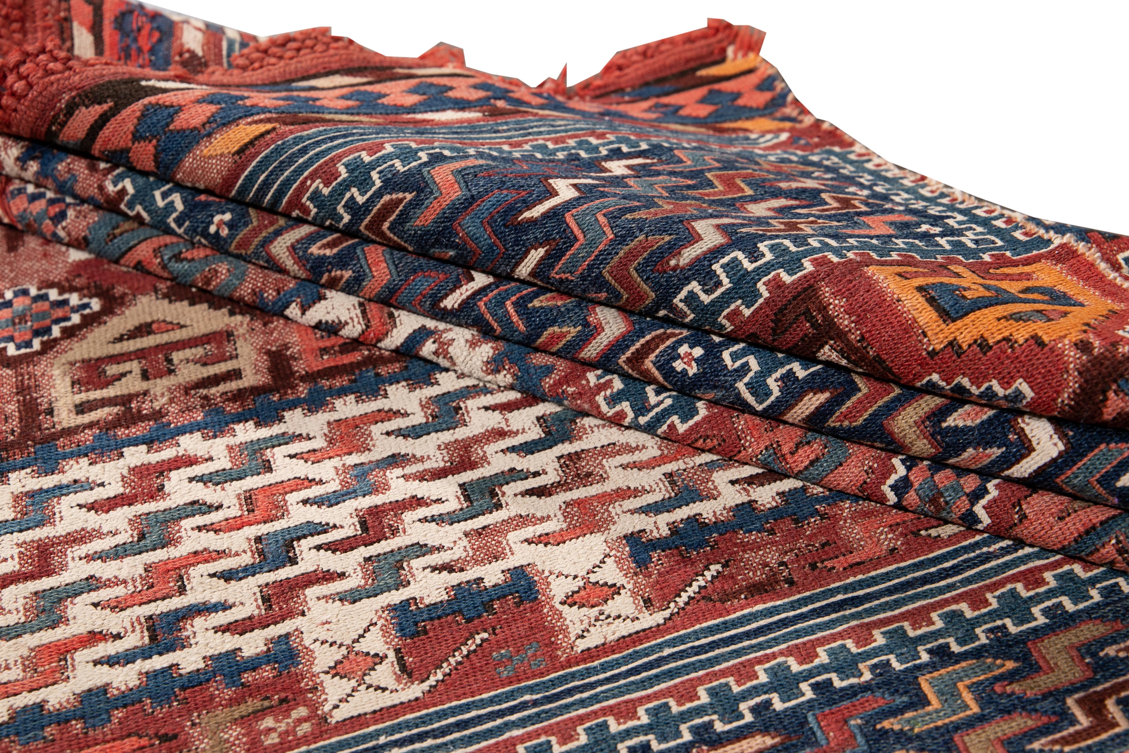 Antique 19th Century Caucasian Verneh Sileh Soumak Wool Rug For Sale 13