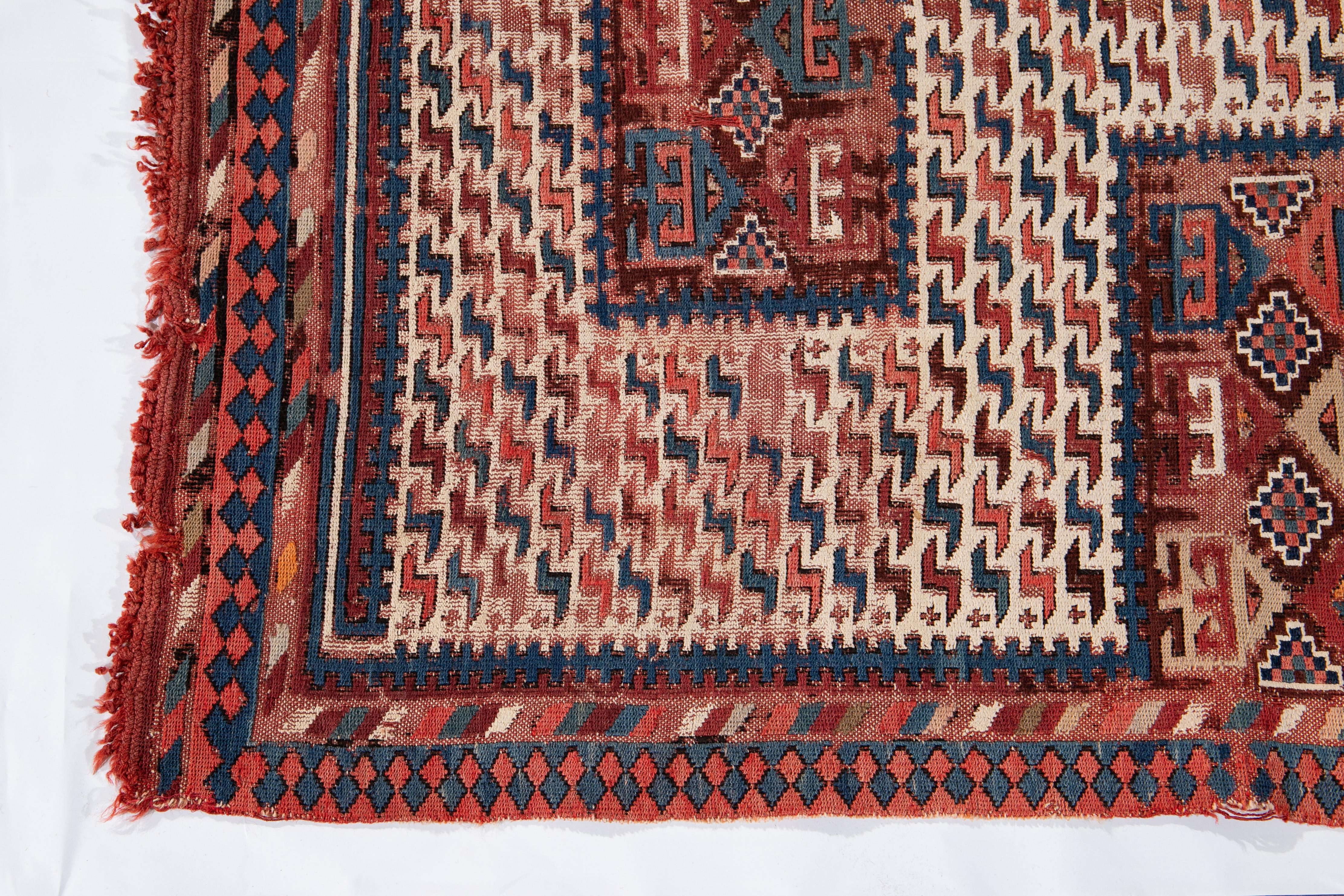 Hand-Knotted Antique 19th Century Caucasian Verneh Sileh Soumak Wool Rug For Sale