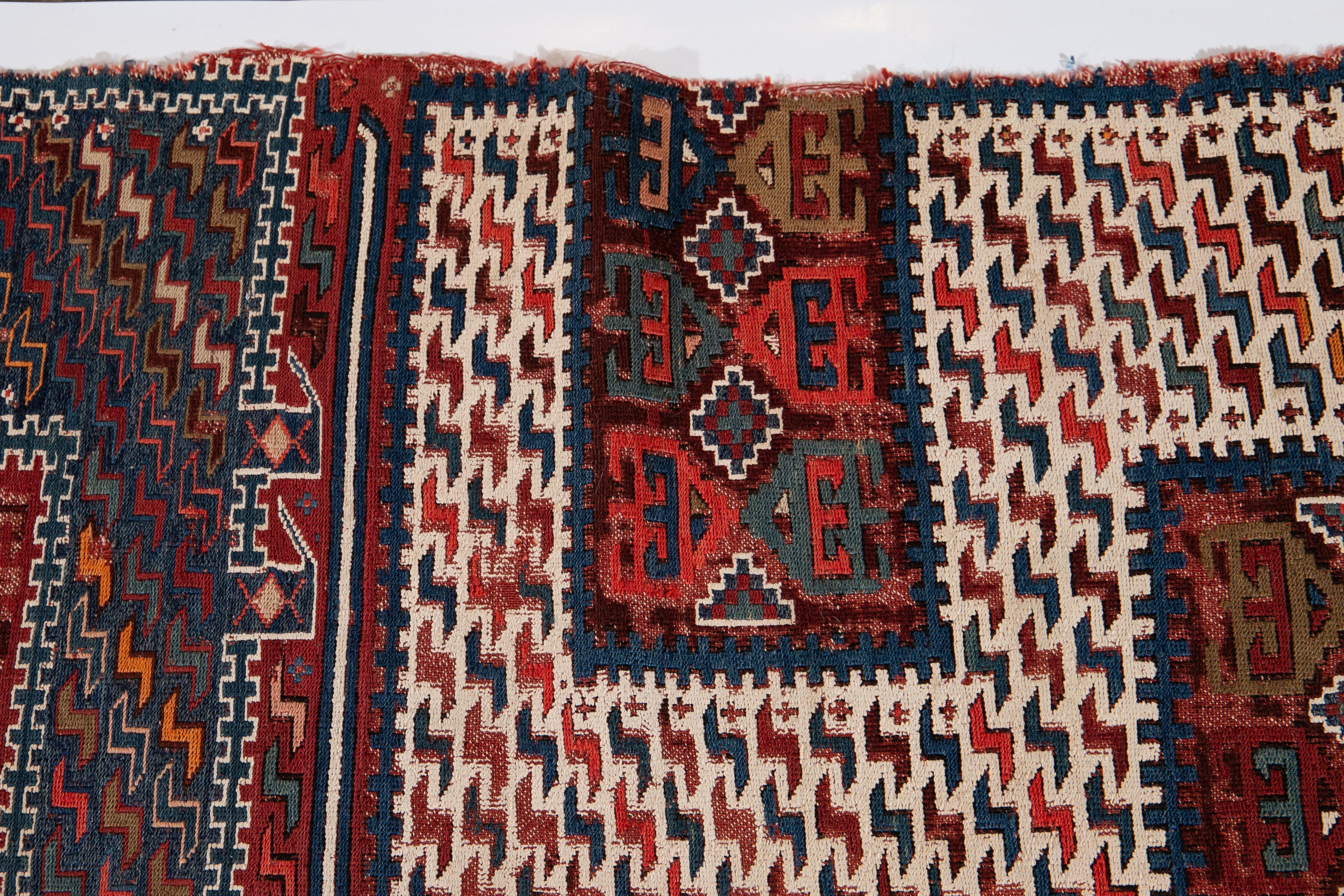 Antique 19th Century Caucasian Verneh Sileh Soumak Wool Rug For Sale 3