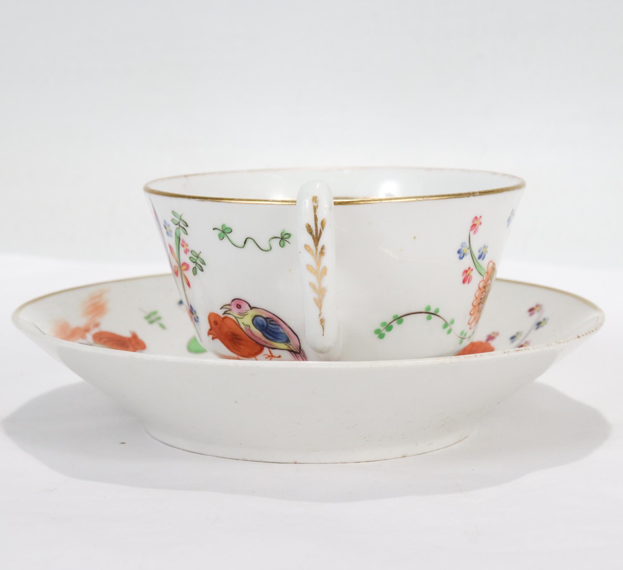 English Antique 19th Century Chamberlain Worcester Quails Patter Porcelain Cup & Saucer For Sale