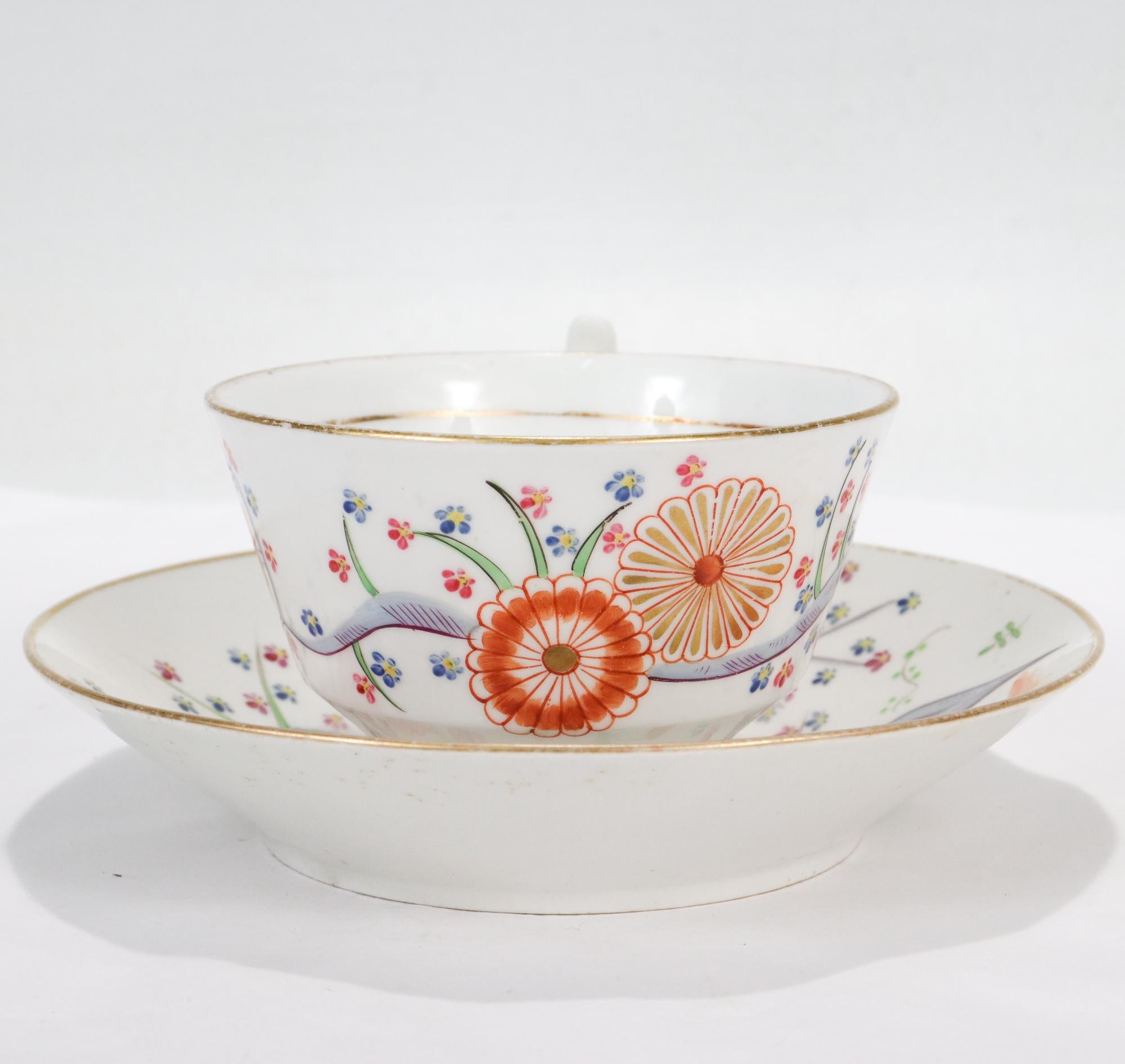 Antique 19th Century Chamberlain Worcester Quails Patter Porcelain Cup & Saucer For Sale 1