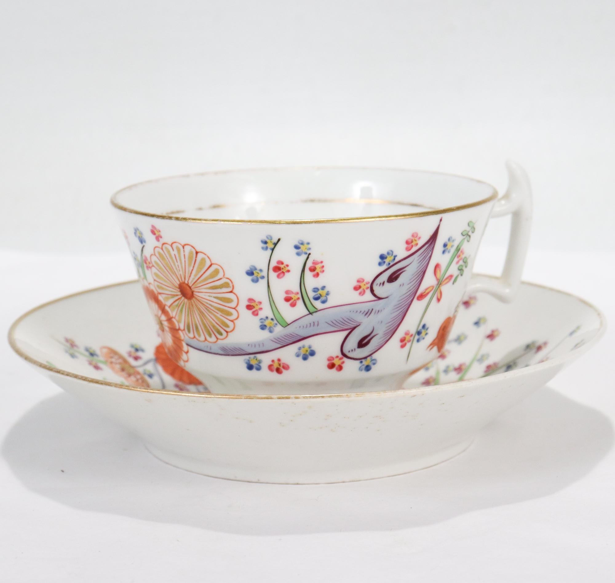 Antique 19th Century Chamberlain Worcester Quails Patter Porcelain Cup & Saucer For Sale 2