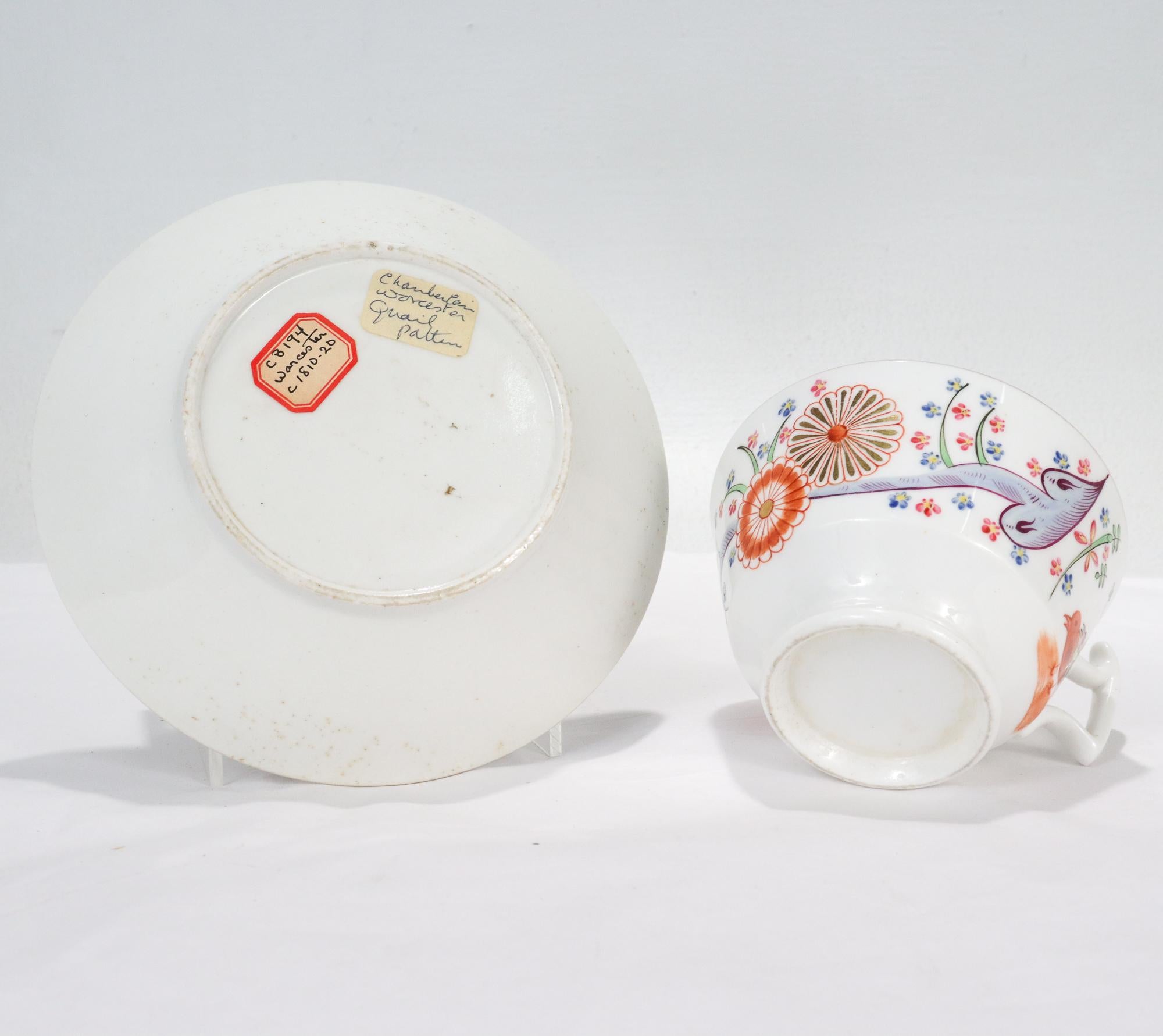 Antique 19th Century Chamberlain Worcester Quails Patter Porcelain Cup & Saucer For Sale 3