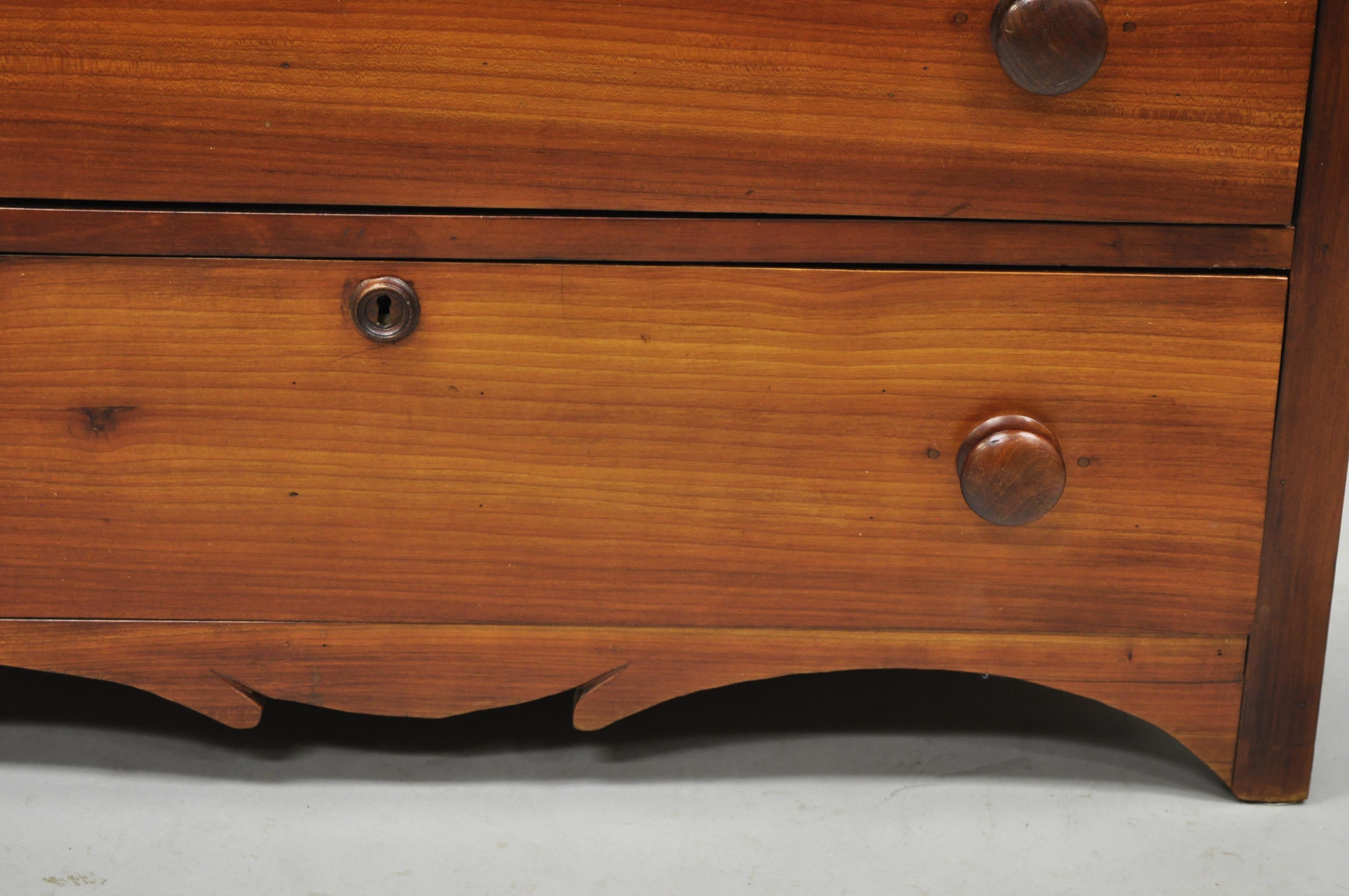 American Colonial Antique 19th Century Cherry Wood Three Drawer Colonial Primitive Dresser Chest