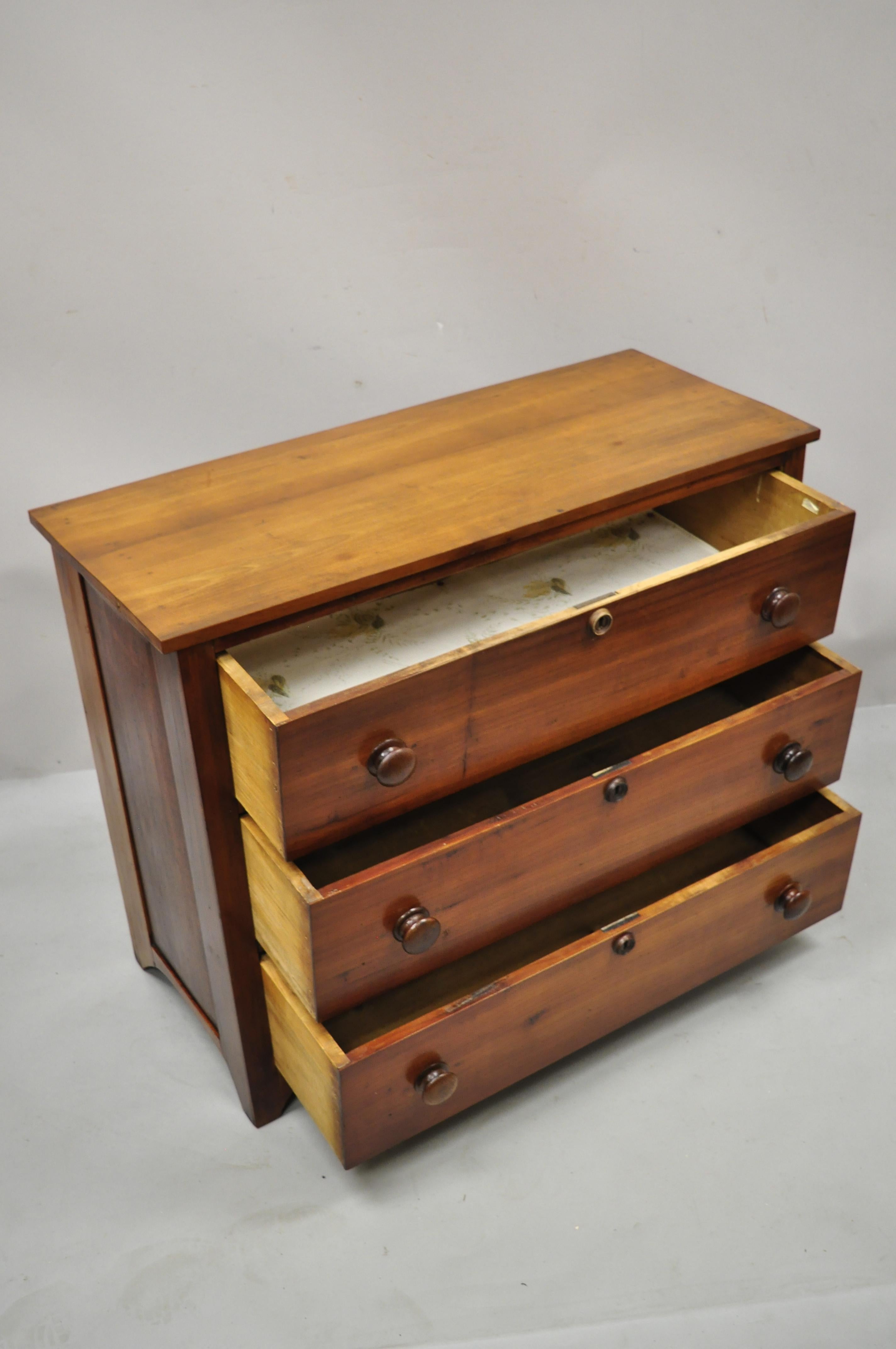 Antique 19th Century Cherry Wood Three Drawer Colonial Primitive Dresser Chest 2