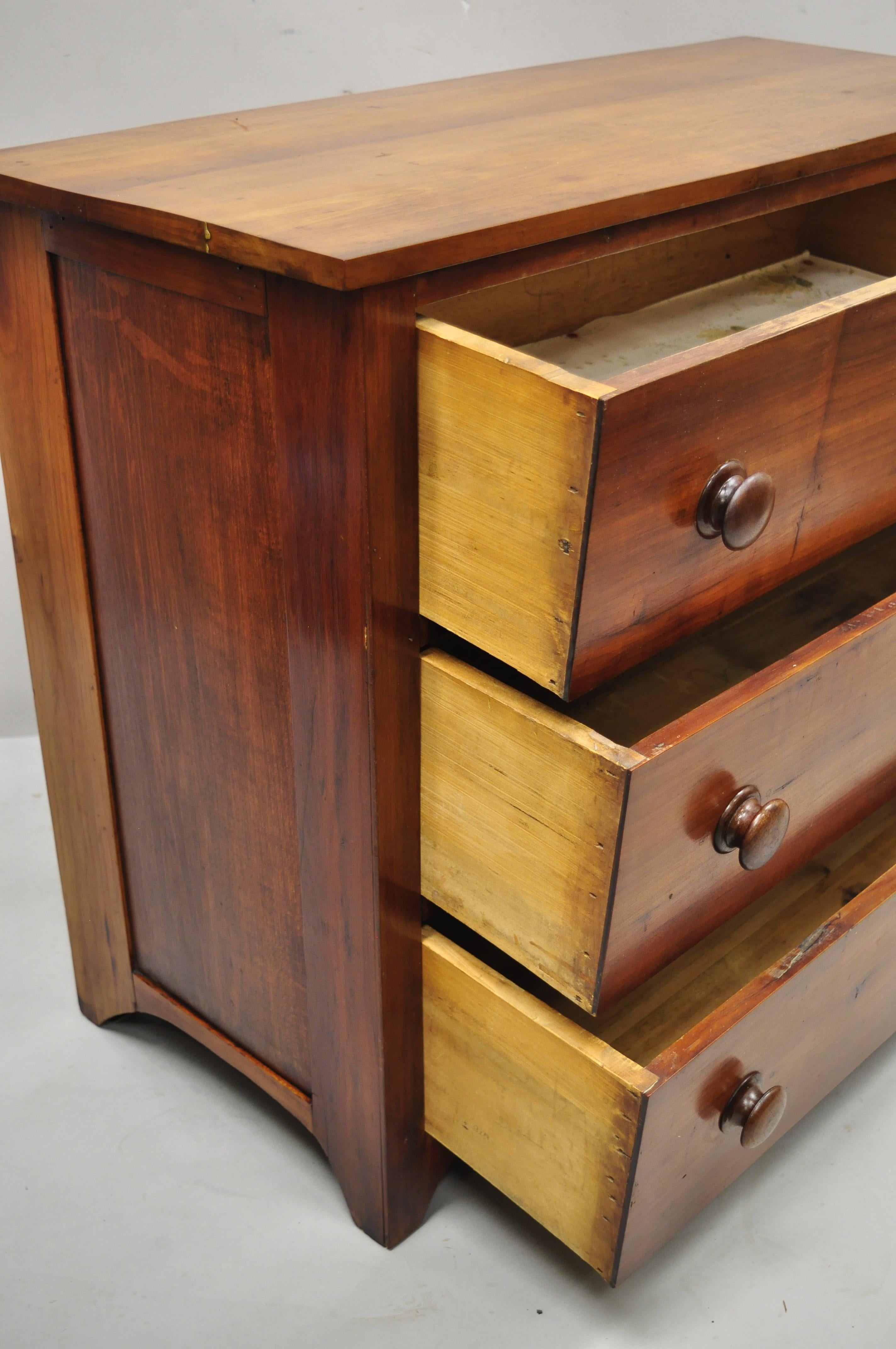 Antique 19th Century Cherry Wood Three Drawer Colonial Primitive Dresser Chest 3