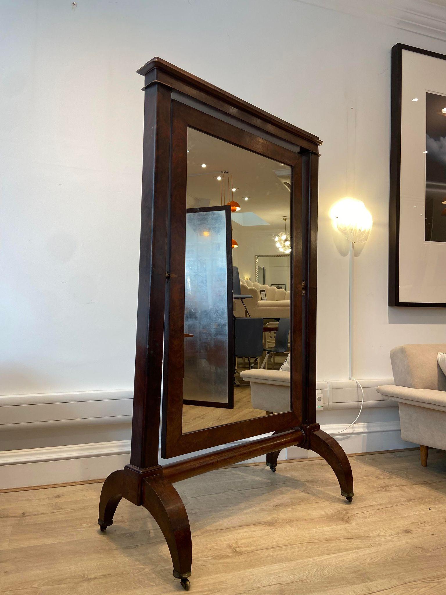Victorian Antique 19th Century Cheval Floor Standing Mirror  For Sale