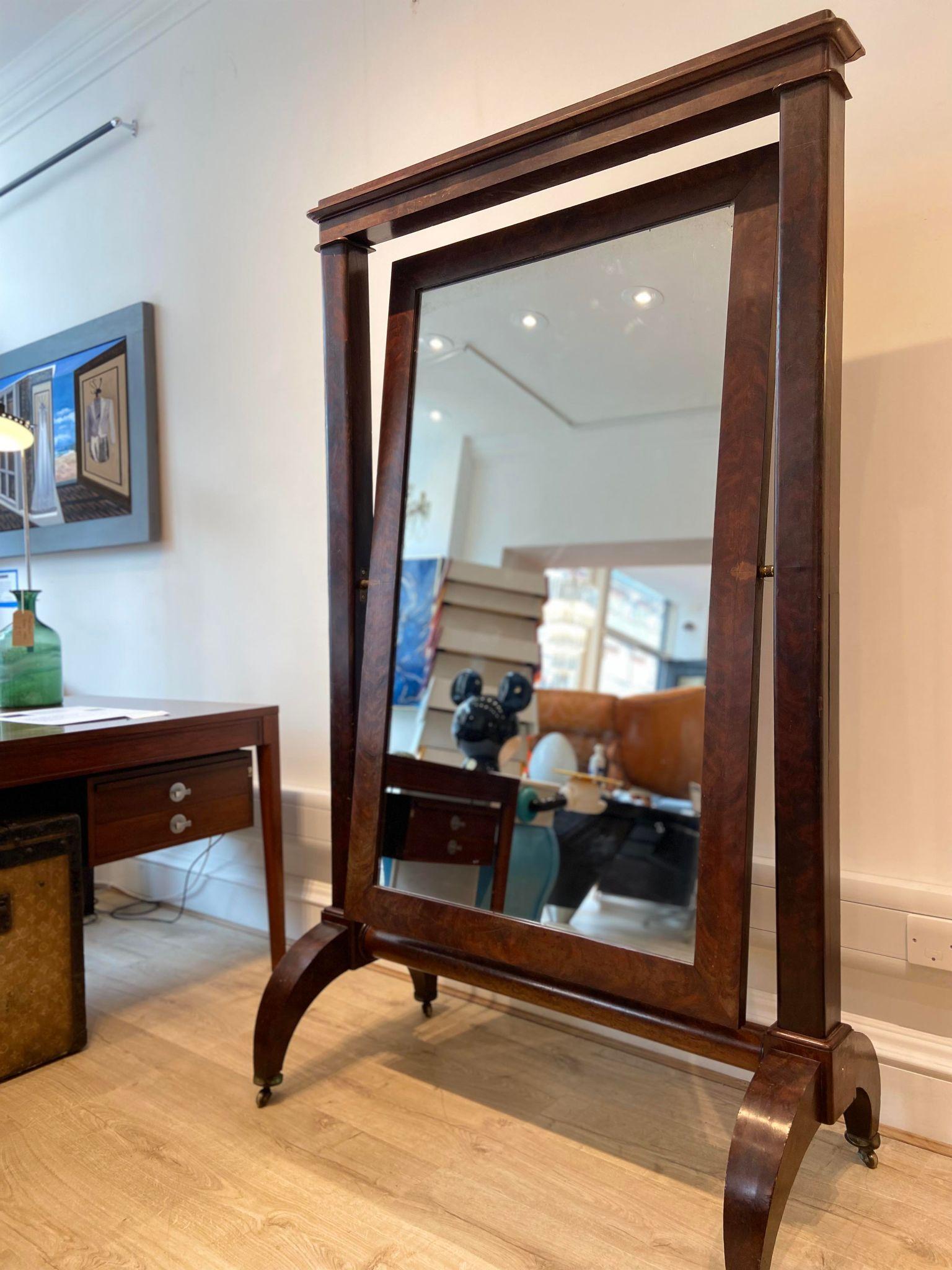 Antique 19th Century Cheval Floor Standing Mirror  In Fair Condition For Sale In London, GB