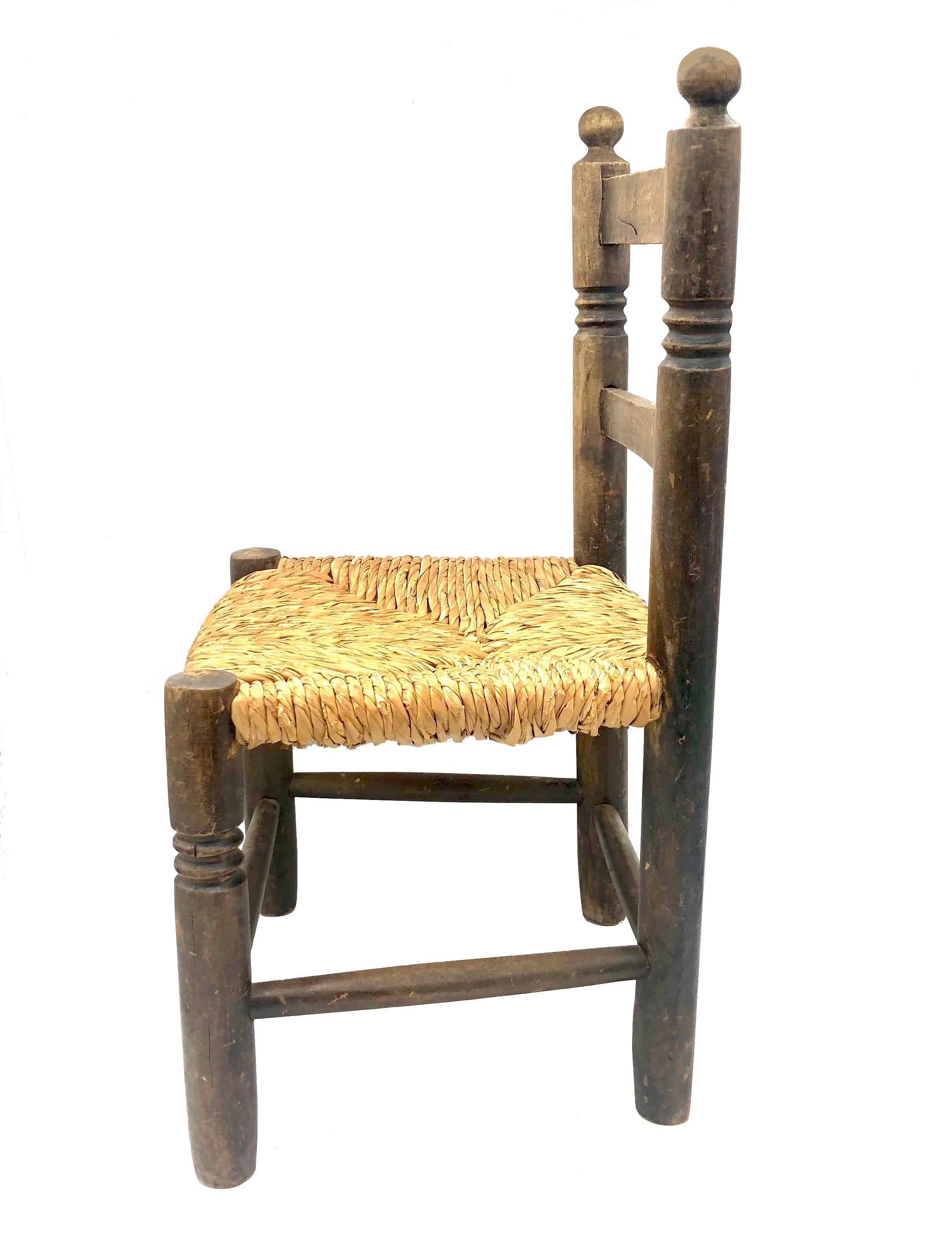 European Antique 19th century Children's Armchair Carved Oak Wicker Seat For Sale
