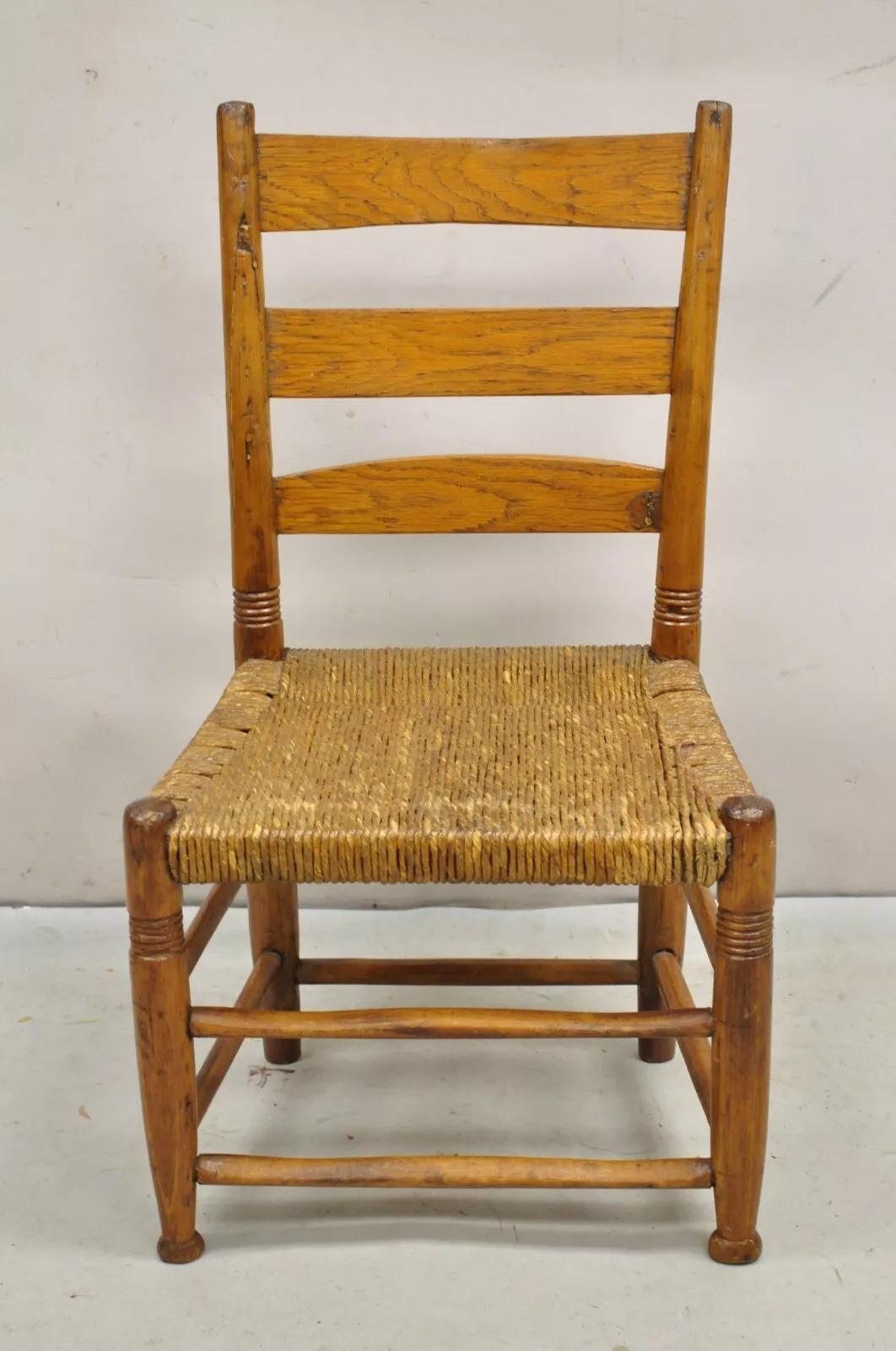 Antike 19. Jahrhundert Childs Shaker Ahorn Binsen Leiter zurück Small Side Chair im Angebot 6