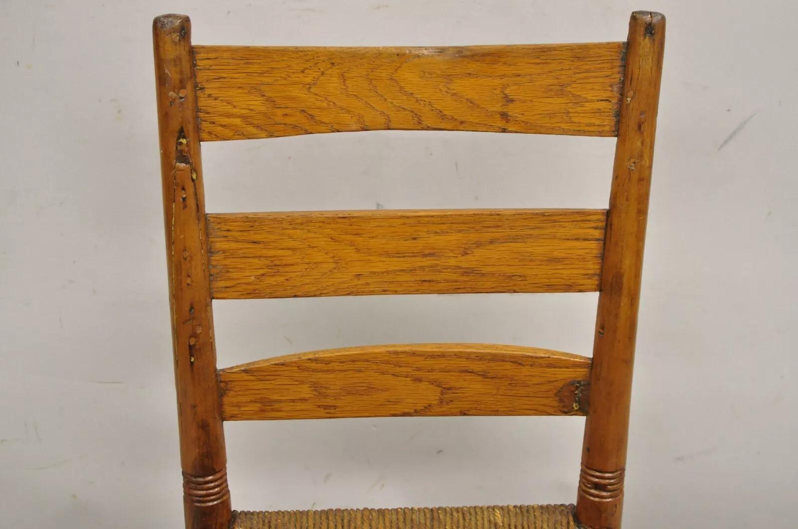 Antike 19. Jahrhundert Childs Shaker Ahorn Binsen Leiter zurück Small Side Chair (Unbekannt) im Angebot