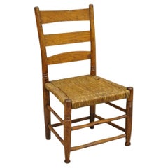 Antique 19th Century Childs Shaker Maple Rush Ladder Back Small Side Chair