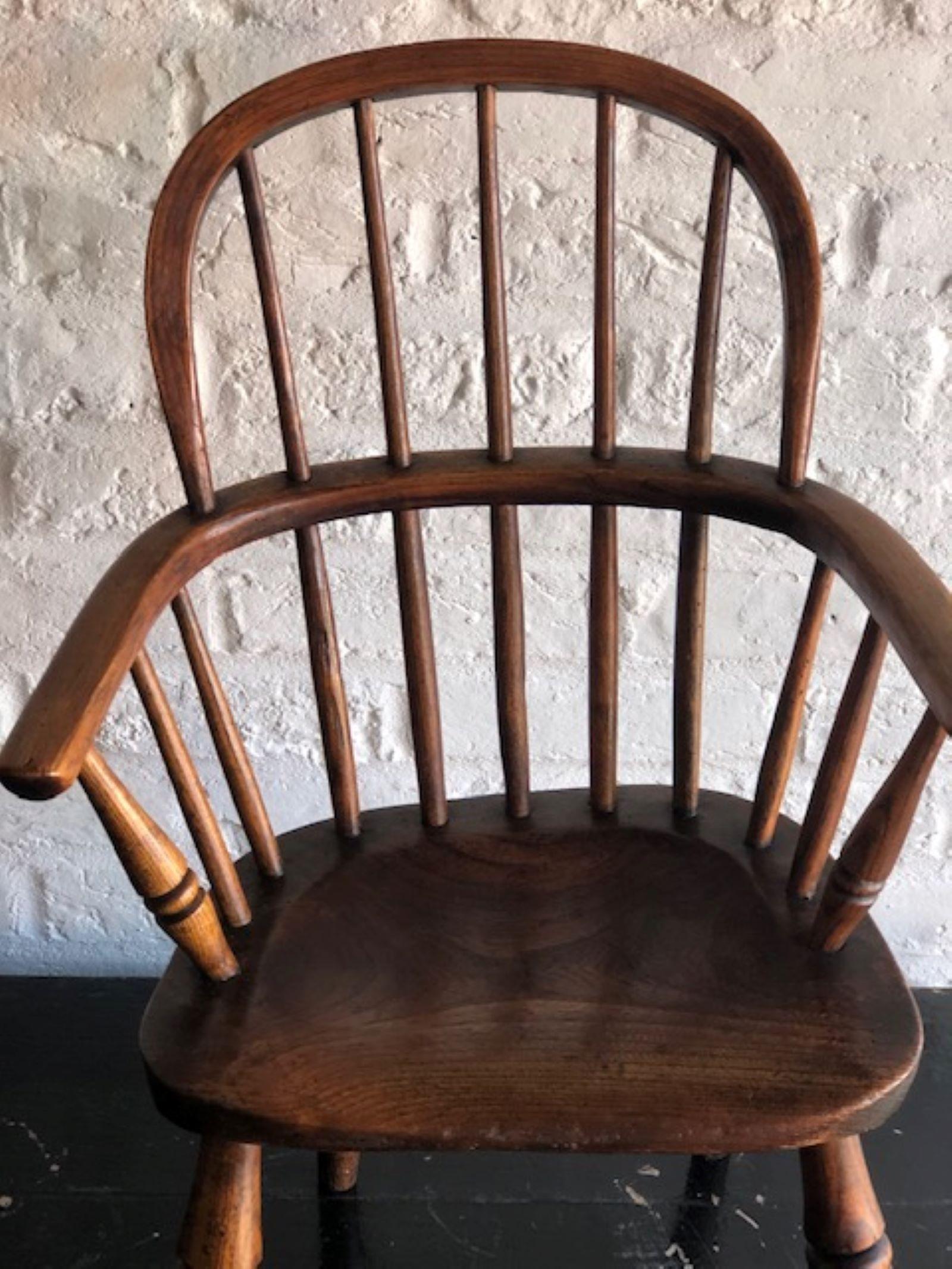 Hand-Carved Antique 19th Century Child’s Windsor Armchair, English, 1870 For Sale