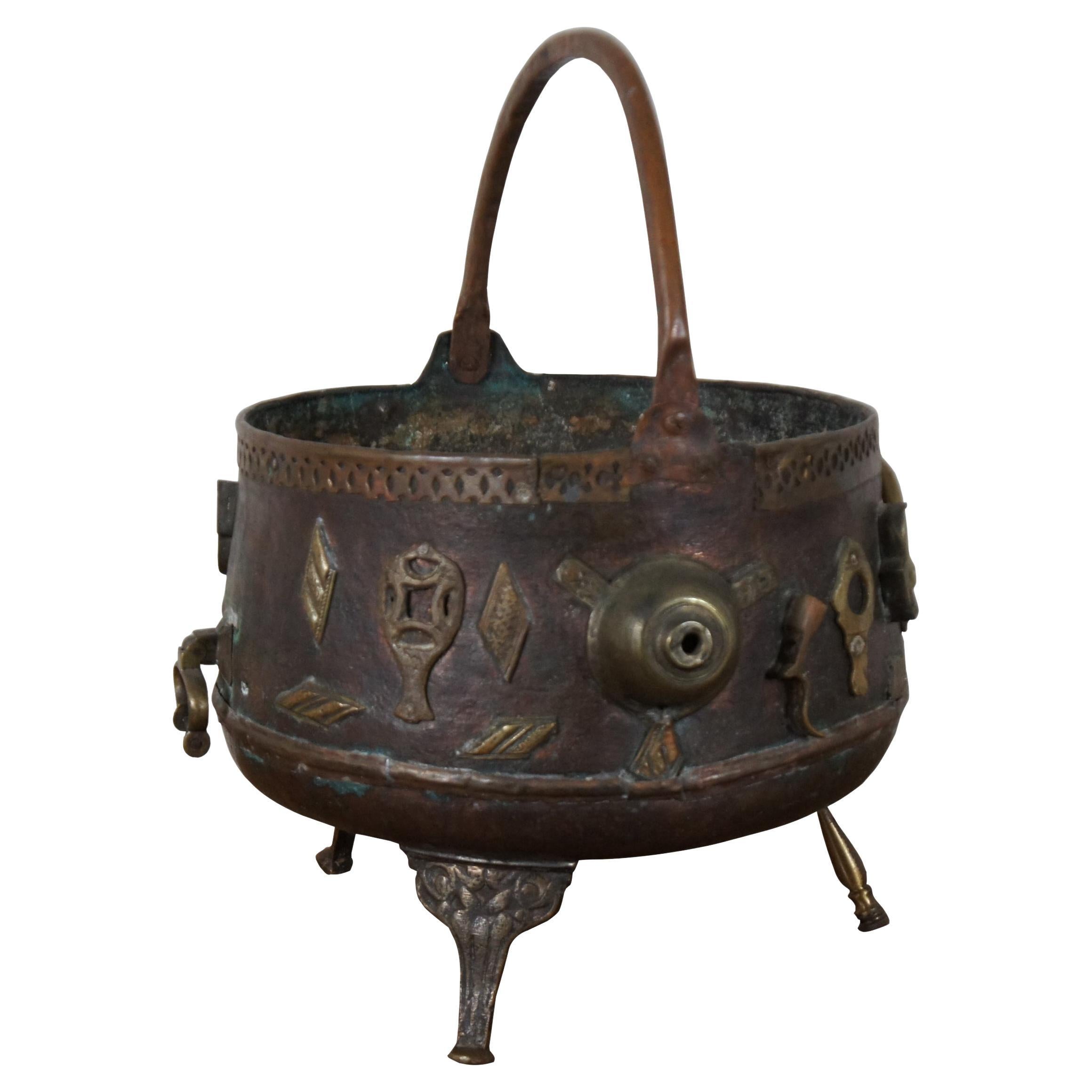 Antique 19th Century Chinese Bronze Ornate Cauldron Pot Planter Tripod For Sale