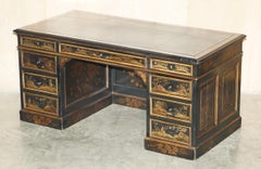 ANTIQUE 19TH CENTURY CHiNESE CHINOISERIE KNEEHOLE DESK NAPOLEONIC BLUE LEATHER