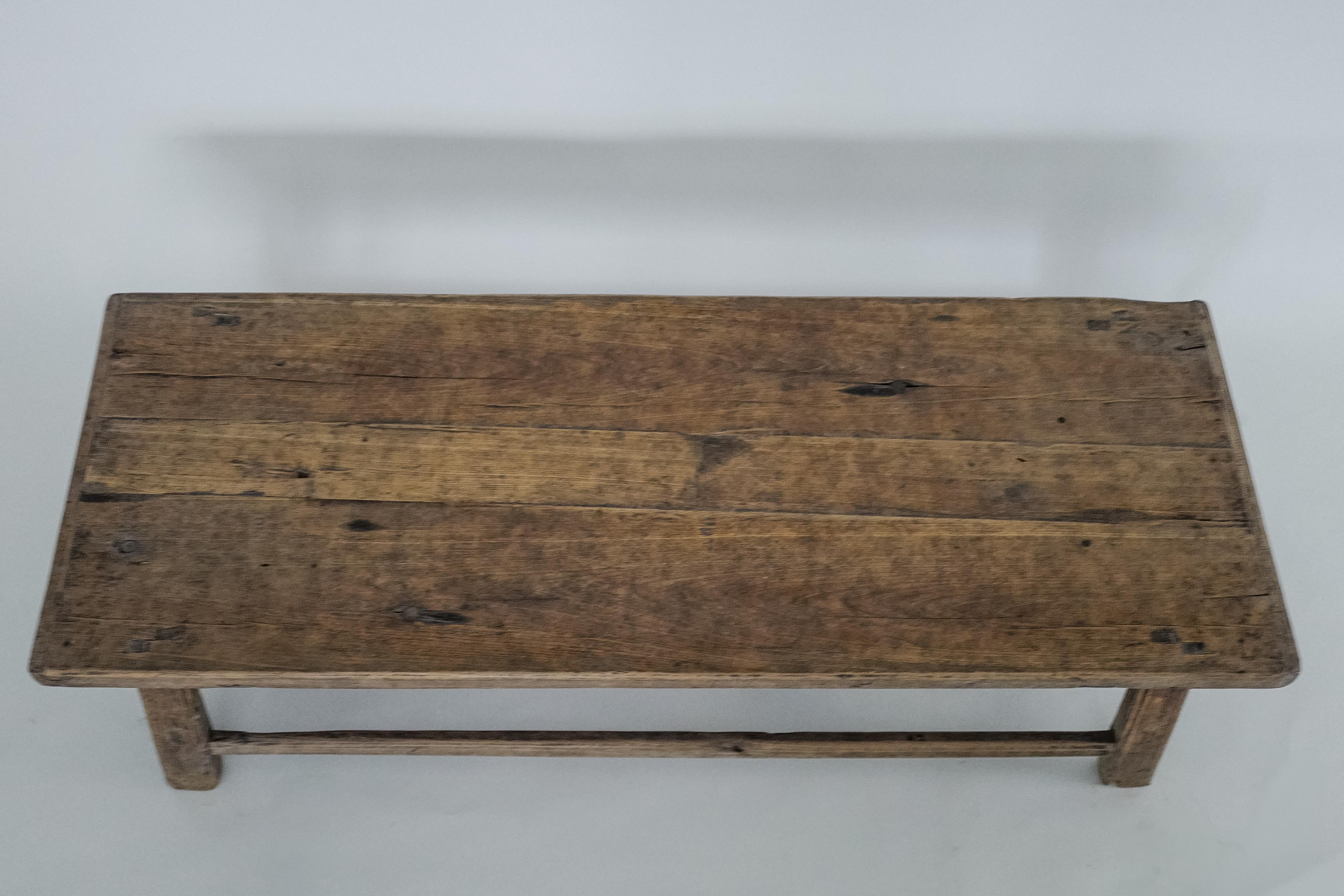 Antique 19th Century Chinese Elm Coffee Table Rustic Provincial, Original Finish For Sale 1