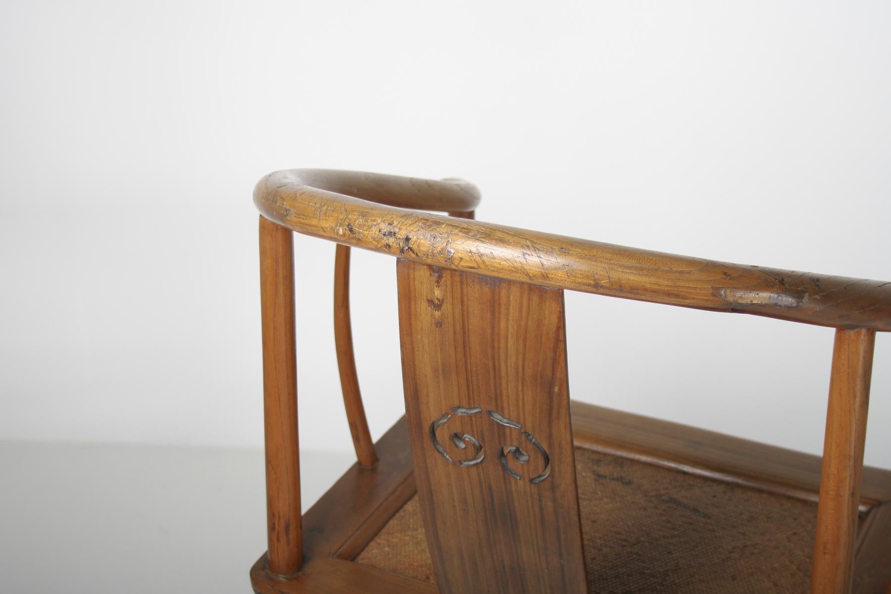 Antique 19th Century Chinese Elm Quanyi Horseshoe Back Armchair 11