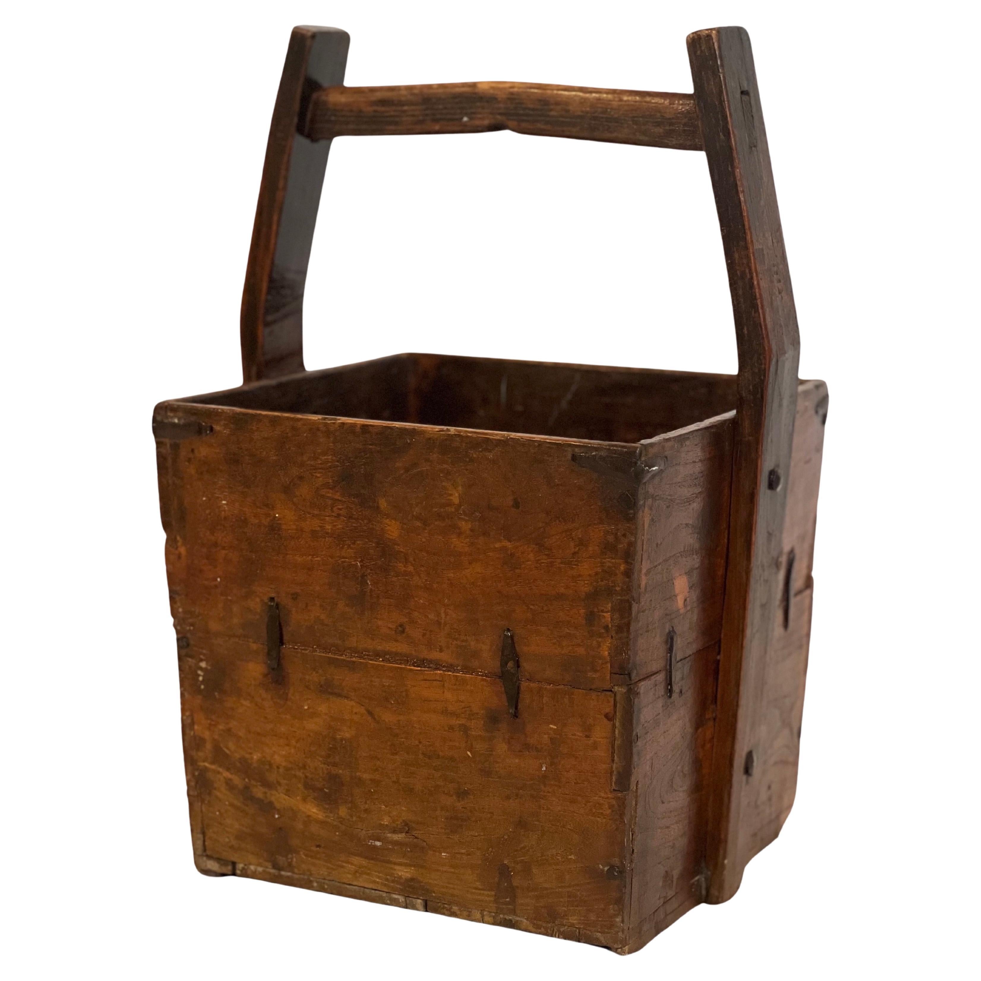 Antique 19th Century Chinese Elm Rice Harvest Bucket For Sale
