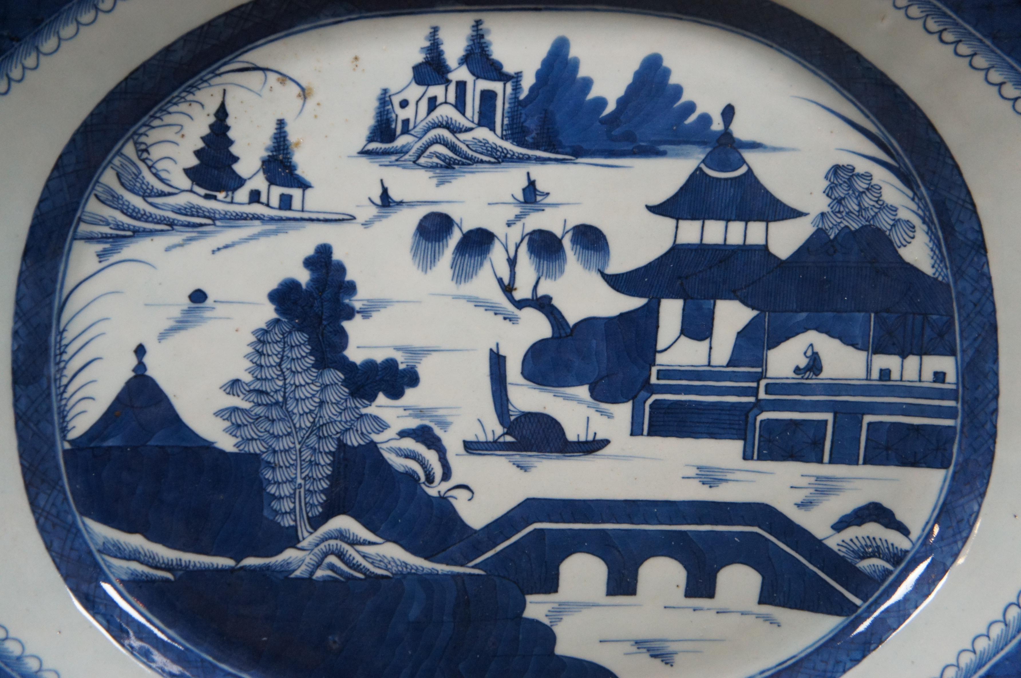 Antique 19th Century Chinese Export Canton Meat Platter Tray Blue & White 1