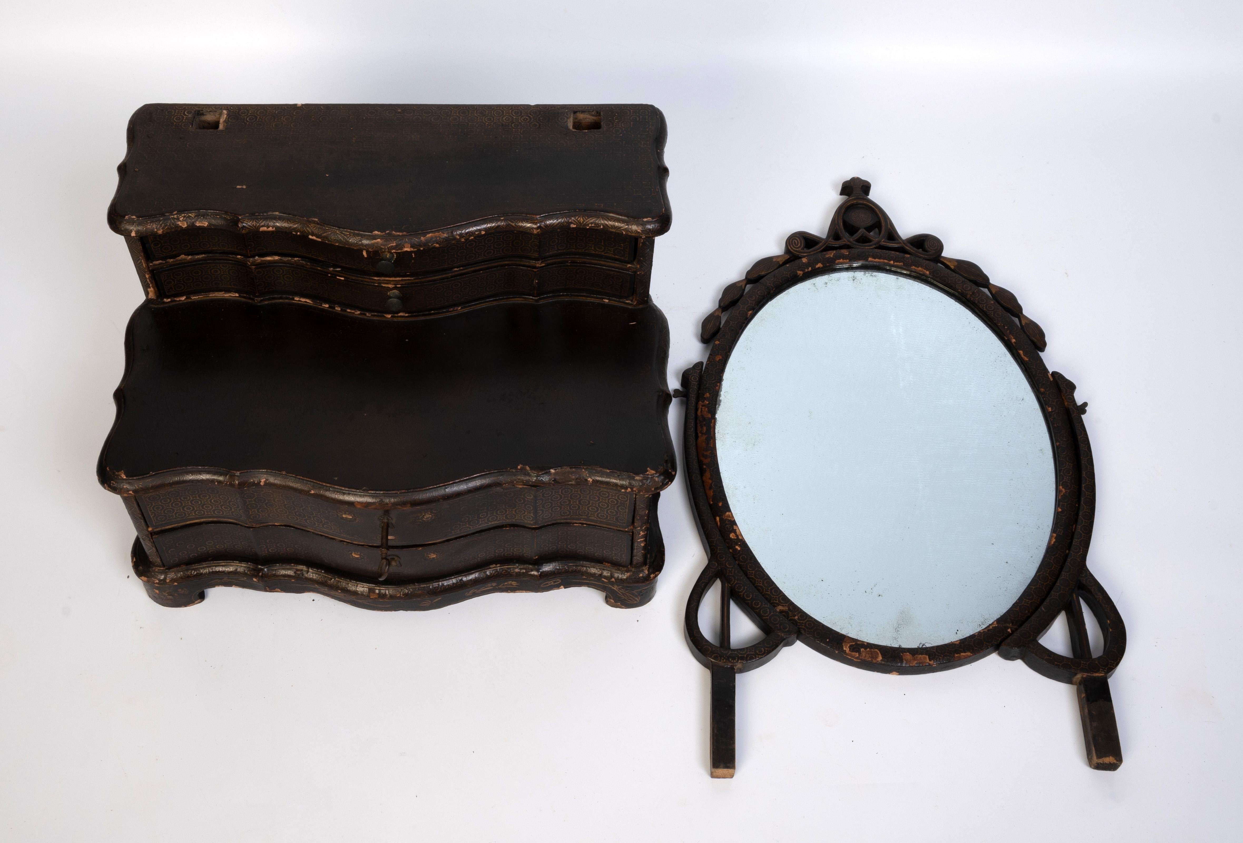 Antique miroir de coiffeuse en laque d'exportation chinoise du 19e siècle, Angleterre, vers 1830 en vente 5