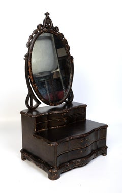 Antique 19th Century Chinese Export Lacquer Vanity Mirror, England C.1830