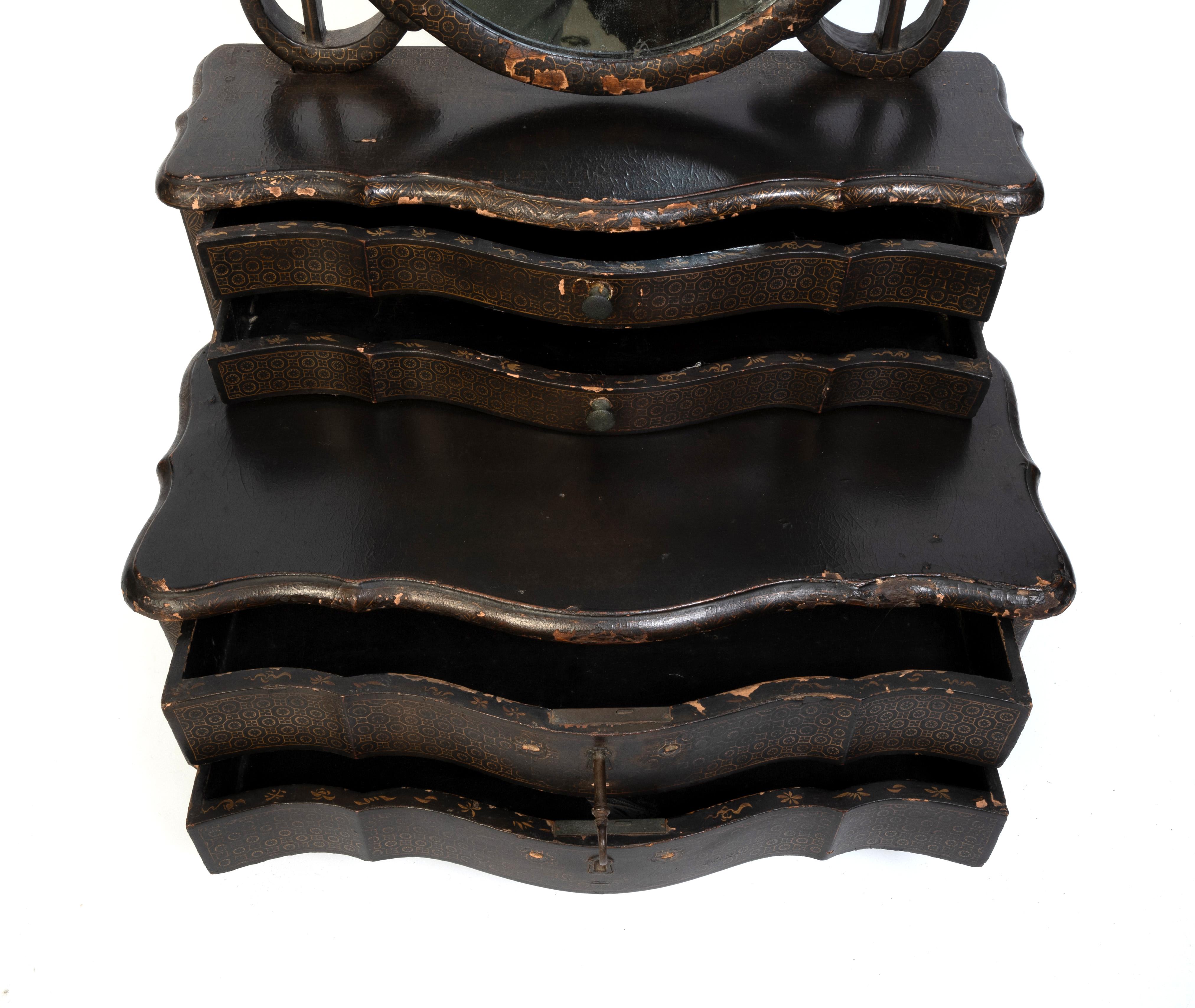 Antique miroir de coiffeuse en laque d'exportation chinoise du 19e siècle, Angleterre, vers 1830 Bon état - En vente à London, GB