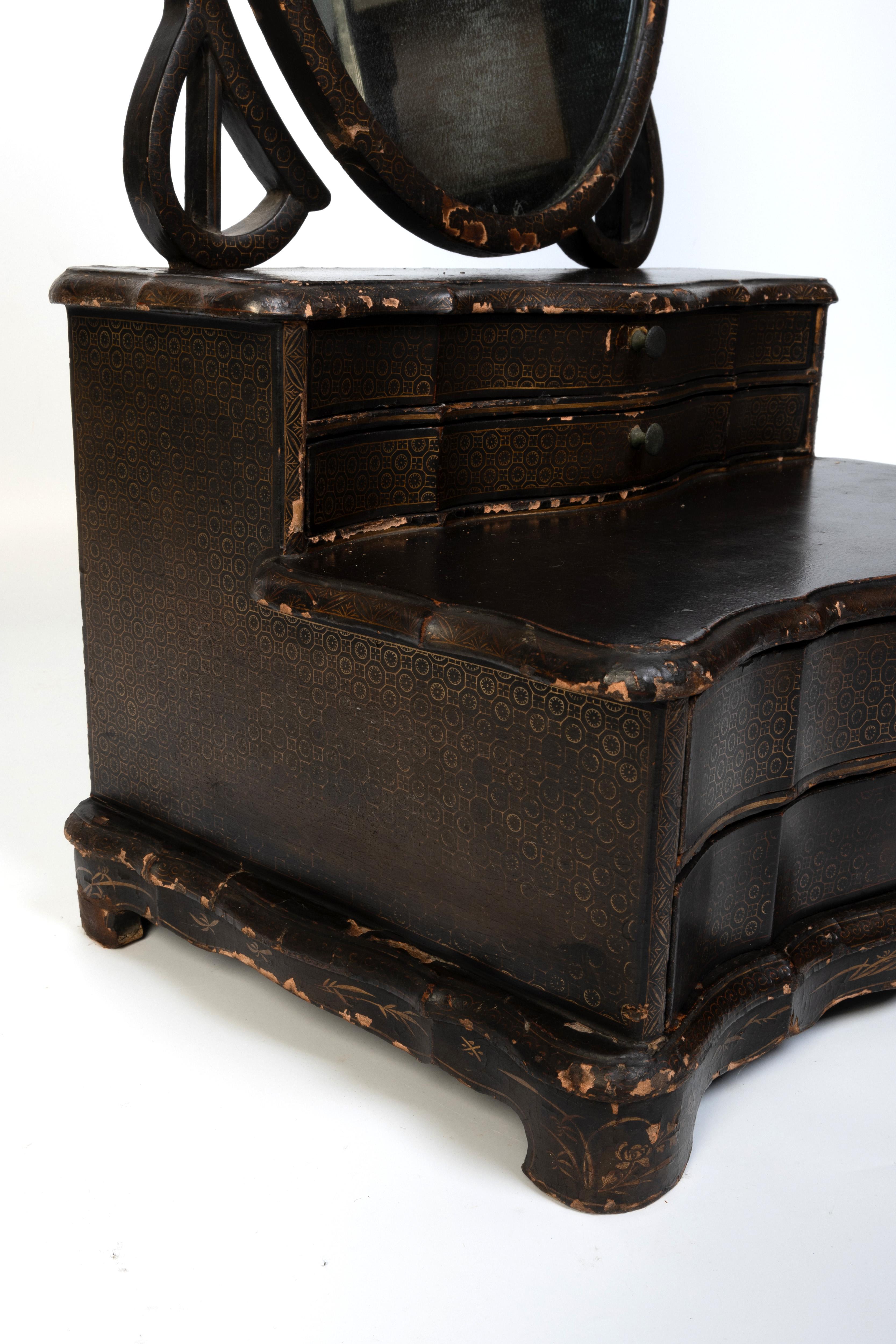 Antique miroir de coiffeuse en laque d'exportation chinoise du 19e siècle, Angleterre, vers 1830 en vente 1