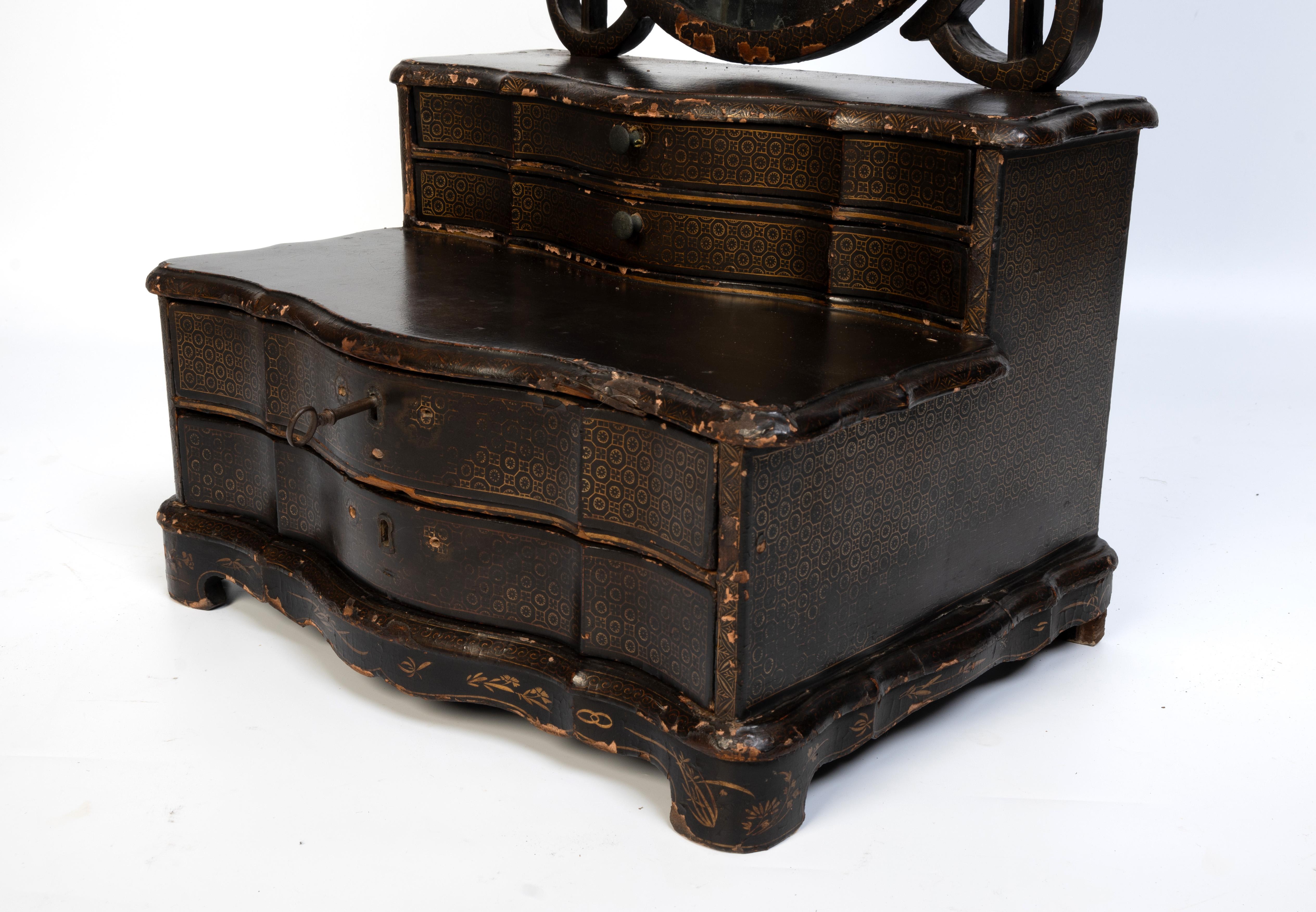 Antique miroir de coiffeuse en laque d'exportation chinoise du 19e siècle, Angleterre, vers 1830 en vente 2