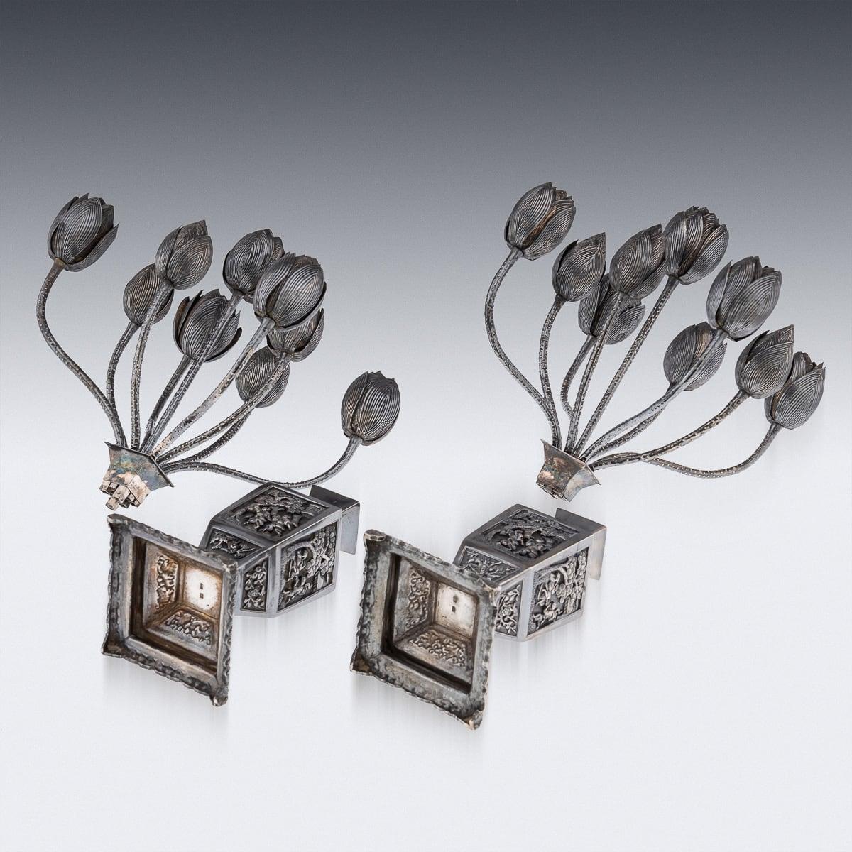 Antique 19th Century Chinese Export Pair Of Solid Silver Candelabras c.1900 2
