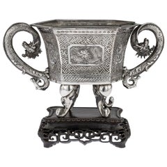 Antique 19th Century Chinese Export Silver Jardinière on Stand, circa 1890