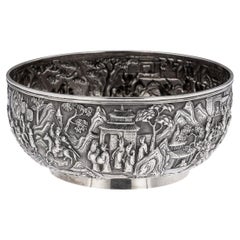 Antique 19th Century Chinese Export Solid Silver Bowl, Wang Hing c.1880