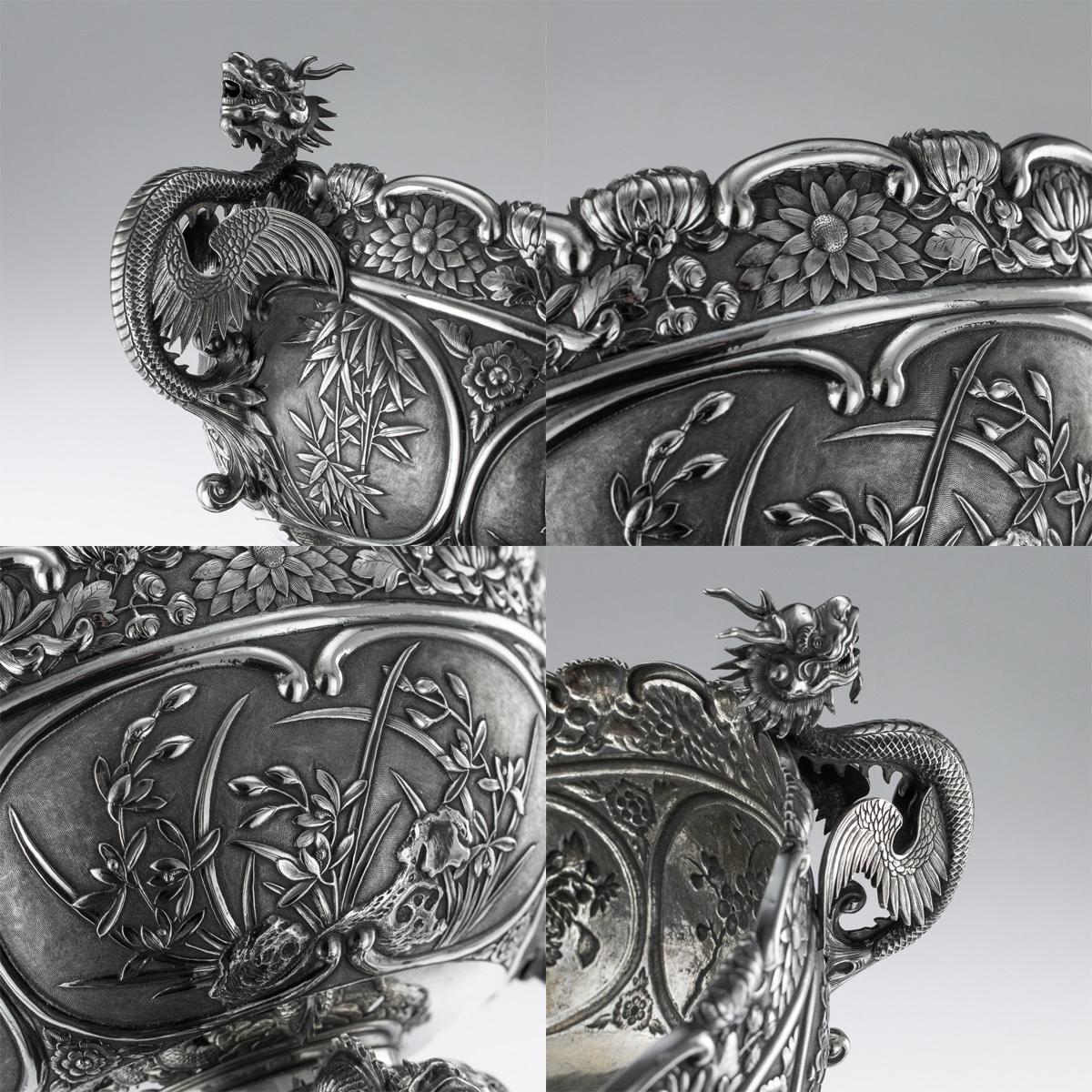 Antique Chinese Export Solid Silver Dragon Bowl by Wang Hing, circa 1890 3
