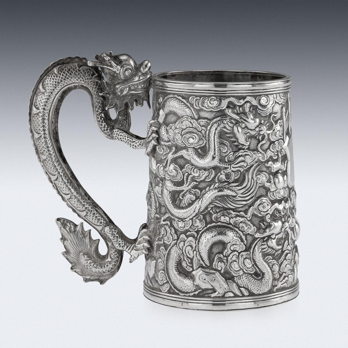 19th Century Chinese Export Solid Silver Dragon Mug, Zhun Zhao Ji, circa 1880 In Good Condition In Royal Tunbridge Wells, Kent