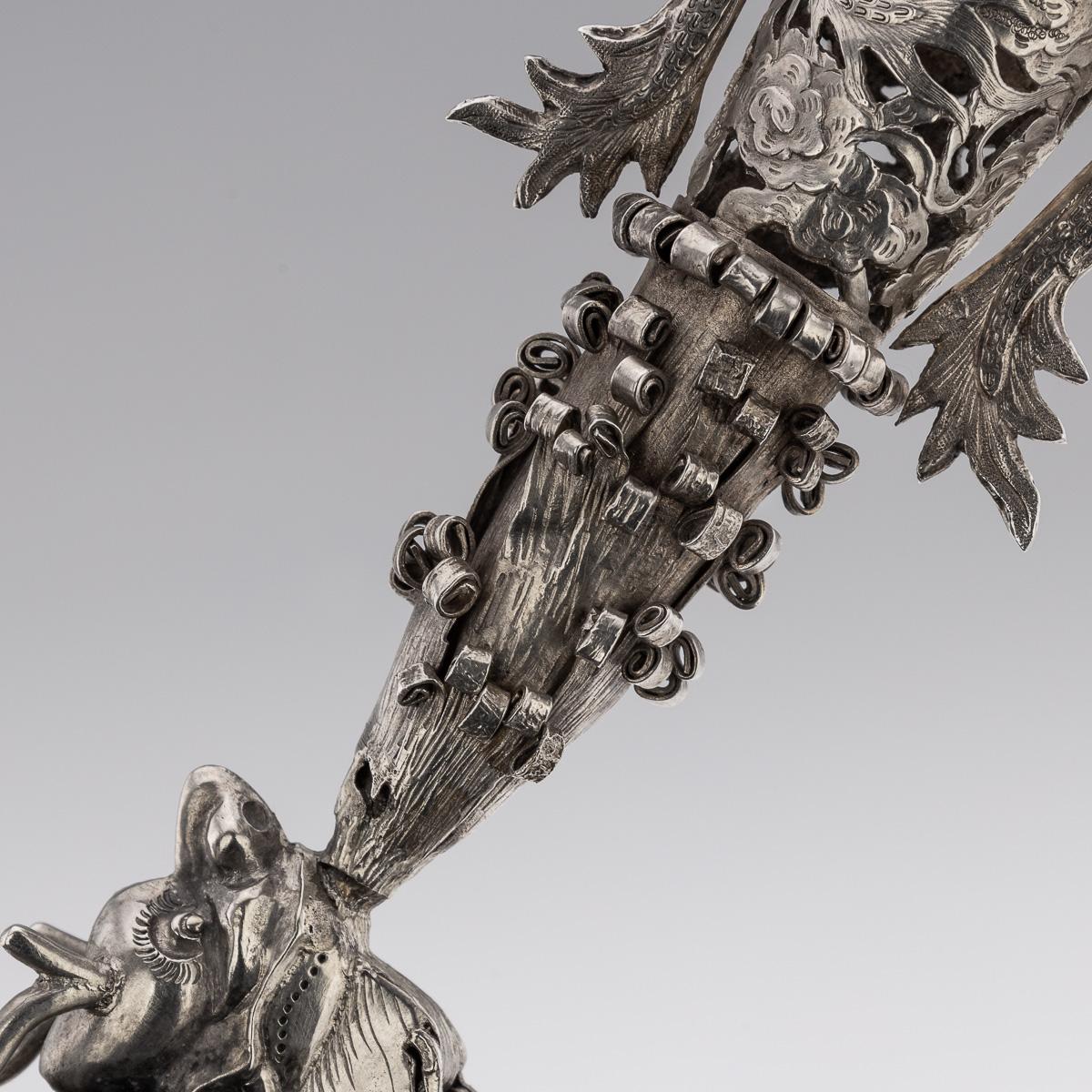 Antike chinesische Export-Epergne aus massivem Silber und rotem Glas aus dem 19. Jahrhundert, Epergne um 1890 im Angebot 8